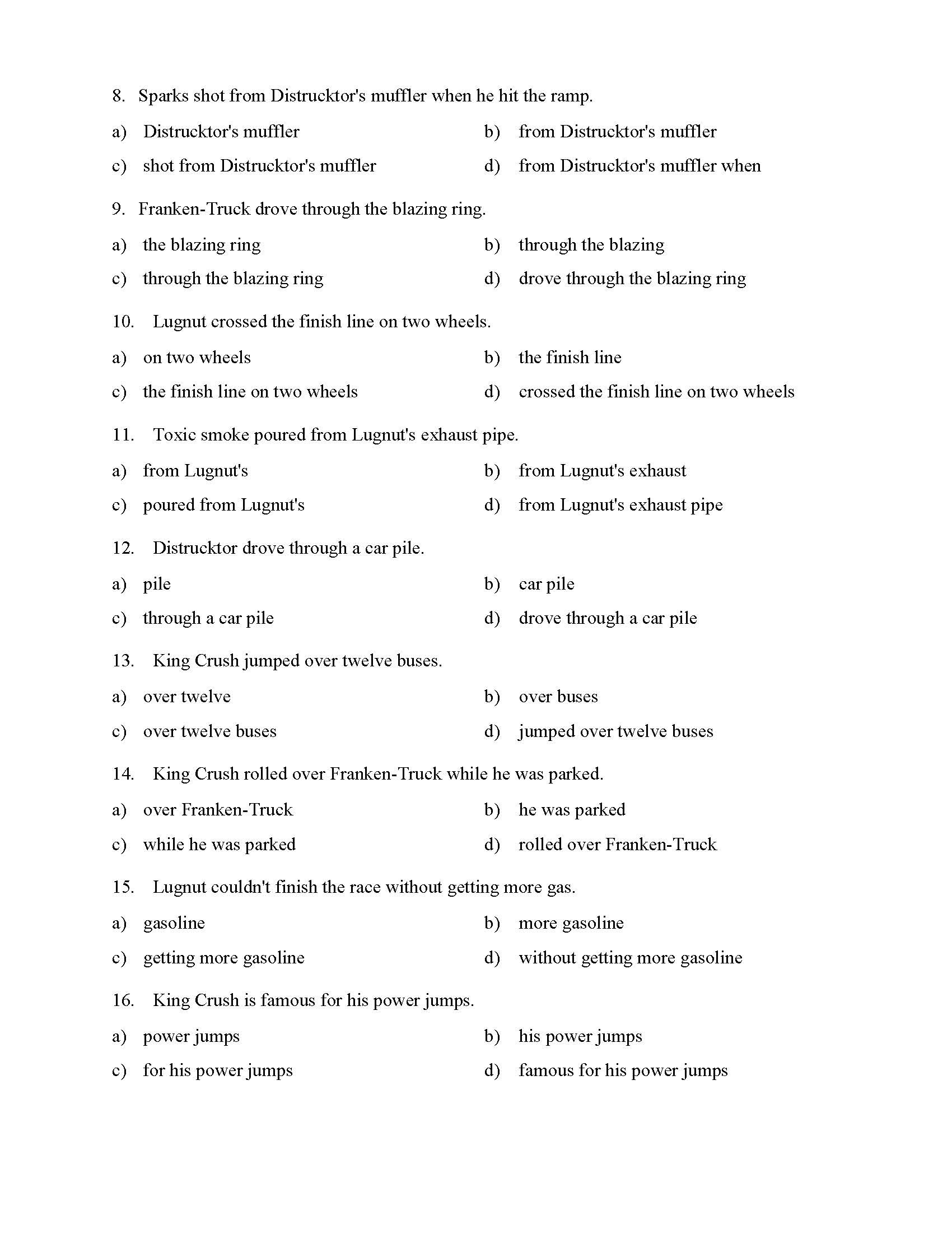 Prepositional Phrase Worksheet with Answers Prepositional Phrases Worksheet 1 Reading Level 1