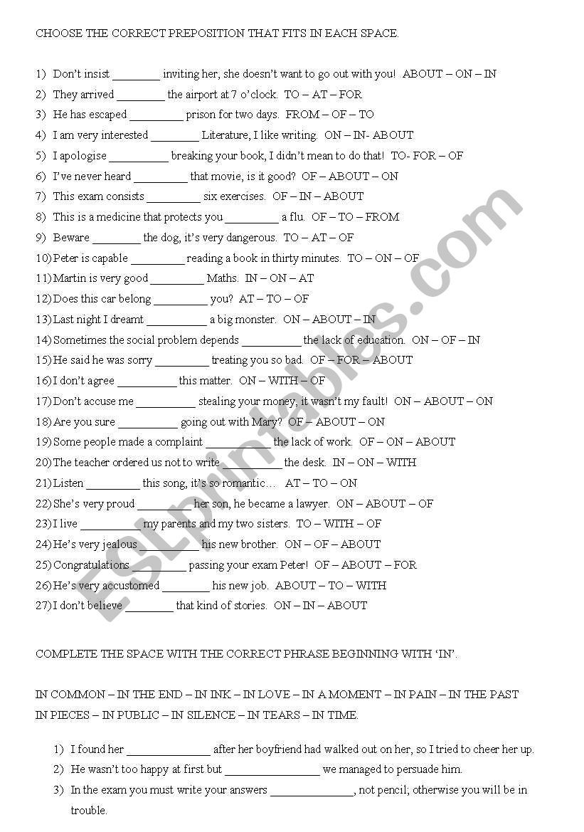Prepositional Phrase Worksheet with Answers Prepositions Phrases and Paraphrasing Esl Worksheet by