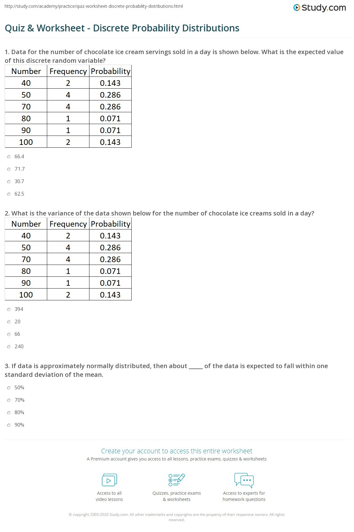 Probability Worksheet High School Quiz &amp; Worksheet Discrete Probability Distributions