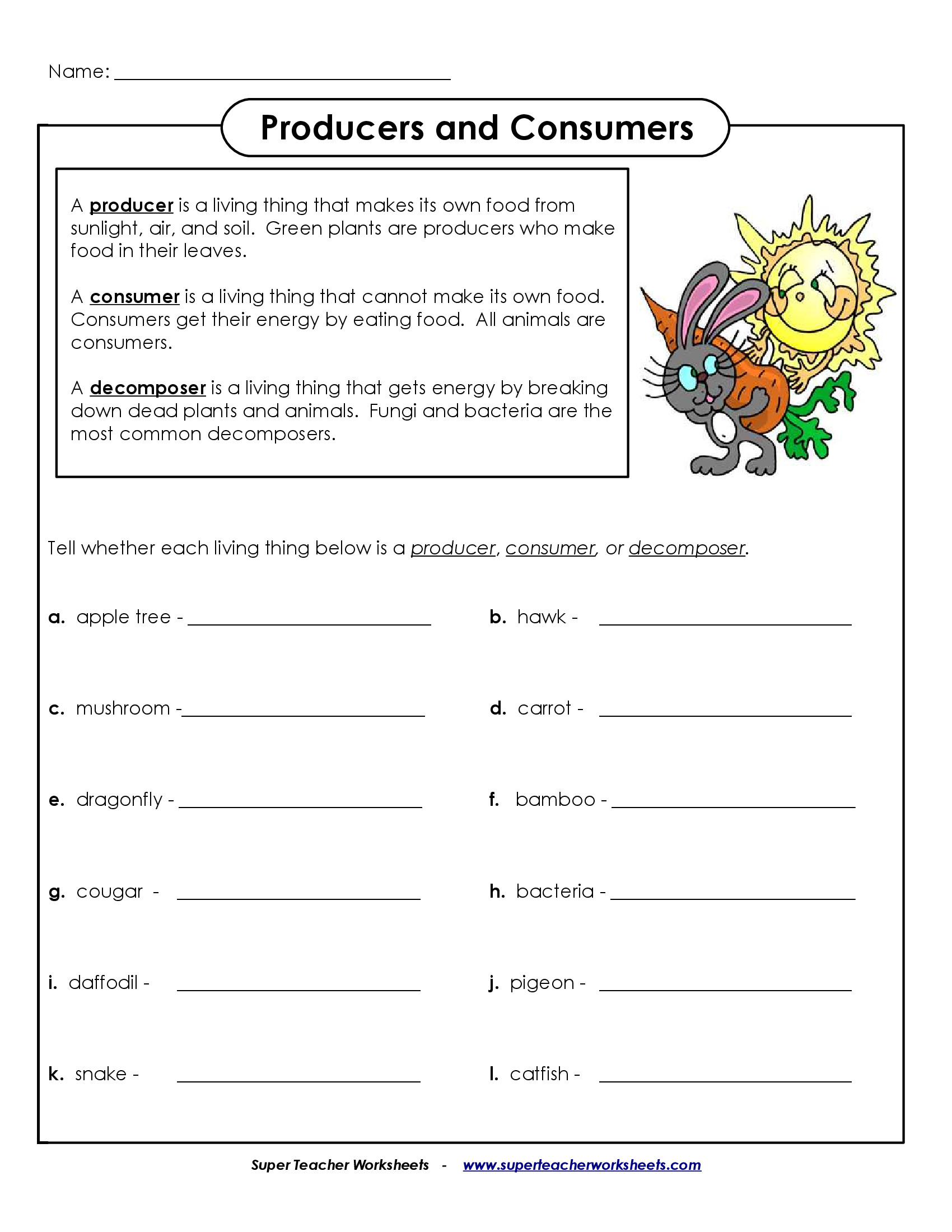 Producers and Consumers Worksheet Elegant Producers and Consumers Worksheet