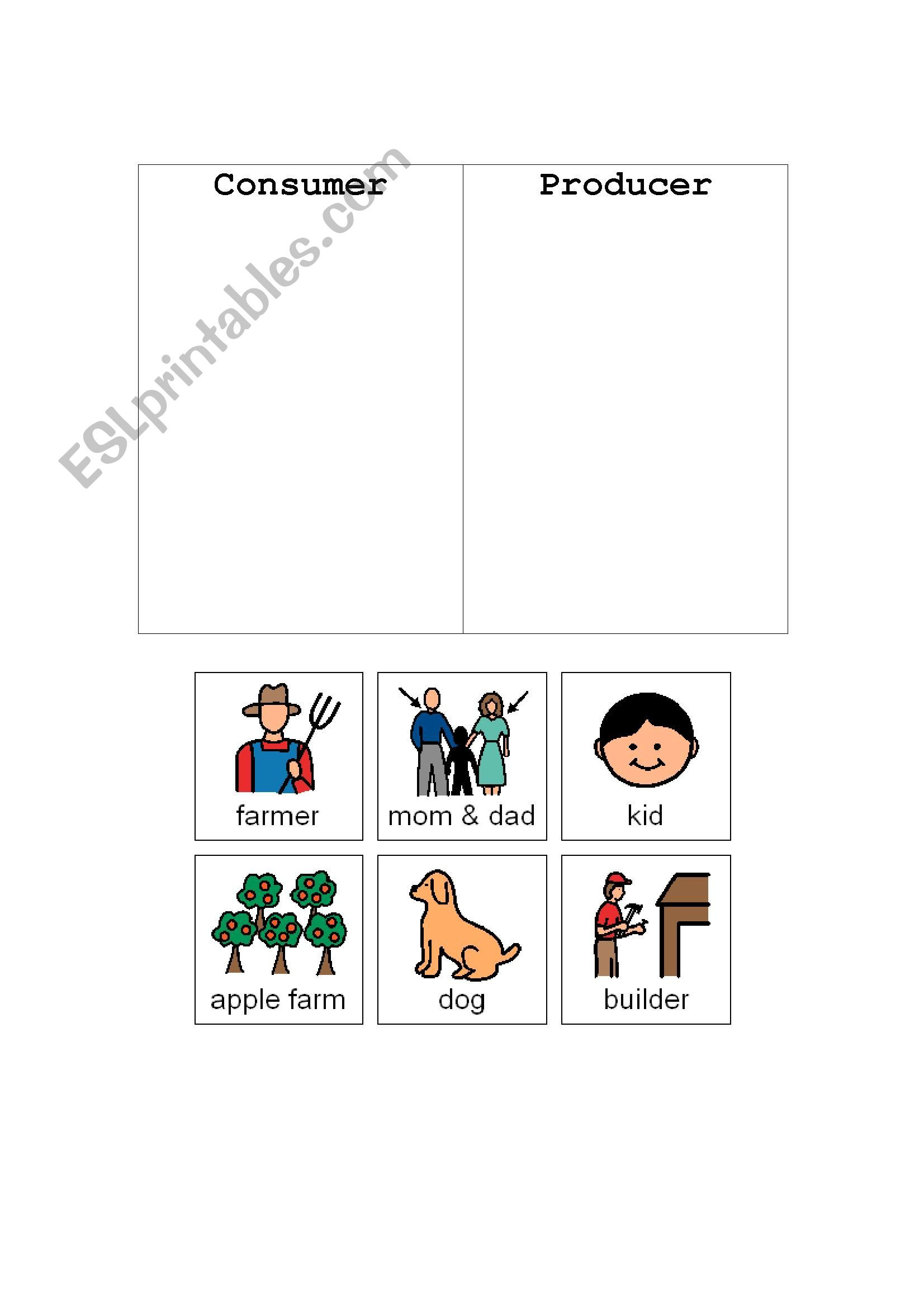 Producers and Consumers Worksheet English Worksheets Consumer and Producer sort