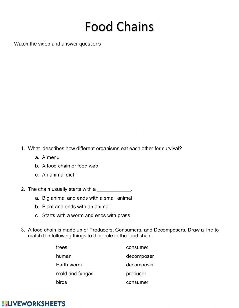 Producers and Consumers Worksheet Food Chain Interactive Worksheet