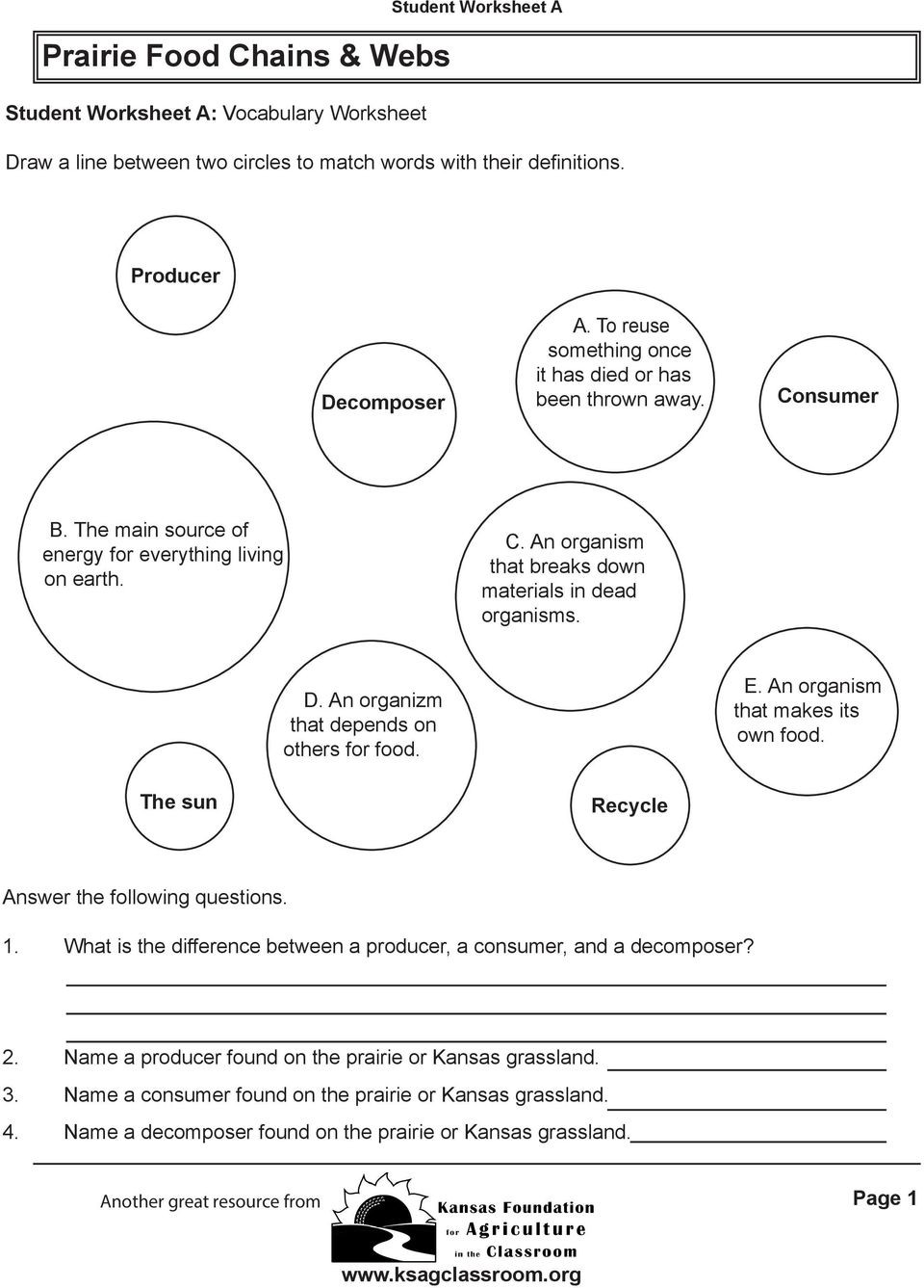 Producers and Consumers Worksheet Prairie Food Chains &amp; Webs Producers Consumers