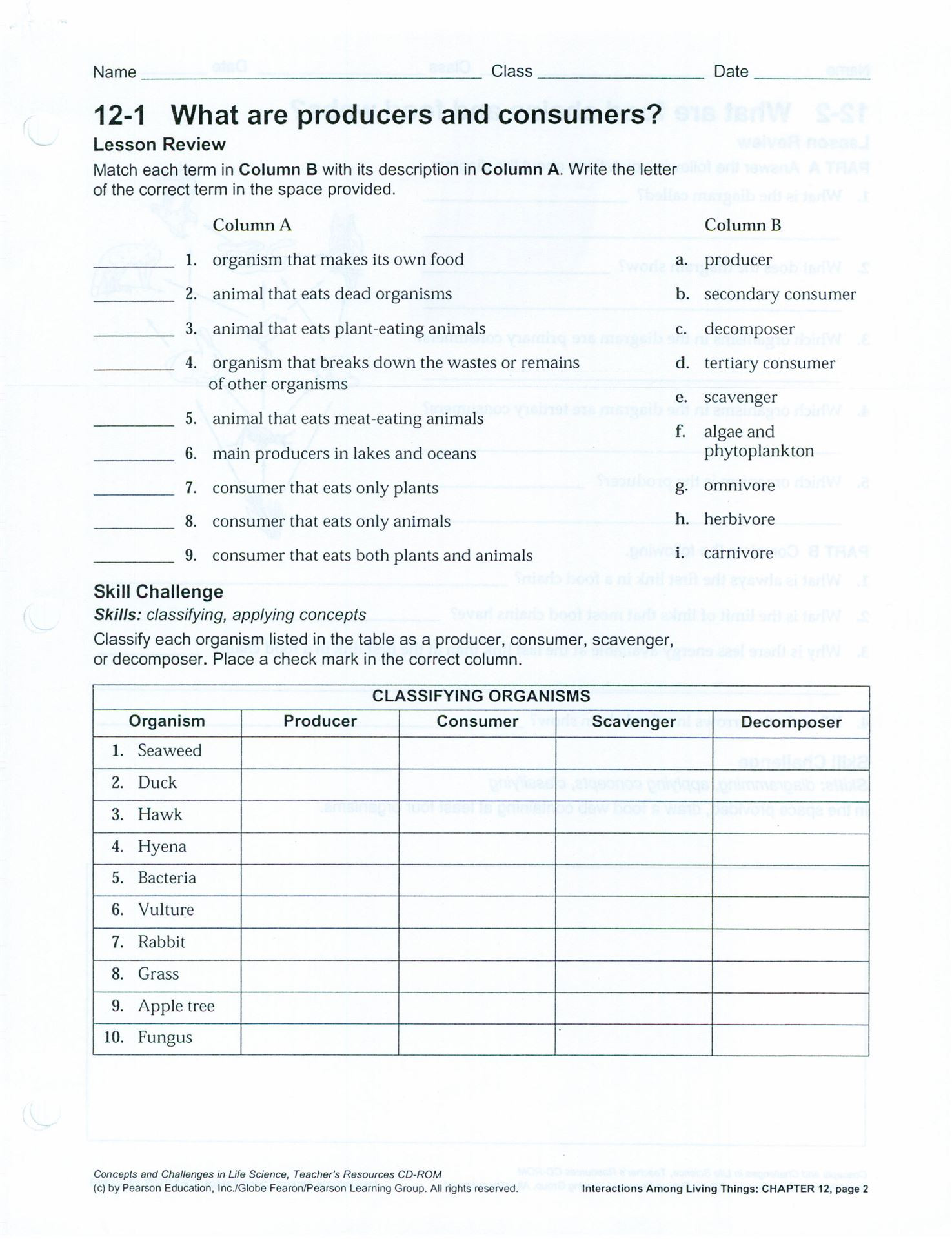 Producers and Consumers Worksheet Producer Consumer Worksheet