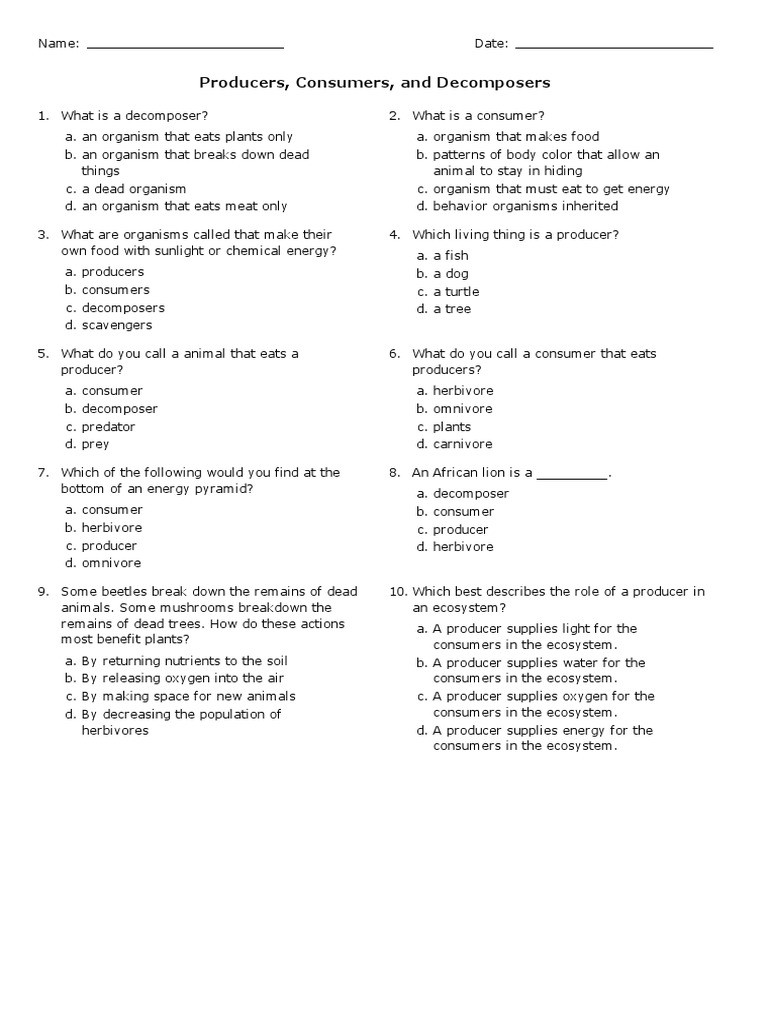 Producers and Consumers Worksheet Producers and Consumers Worksheet Nidecmege