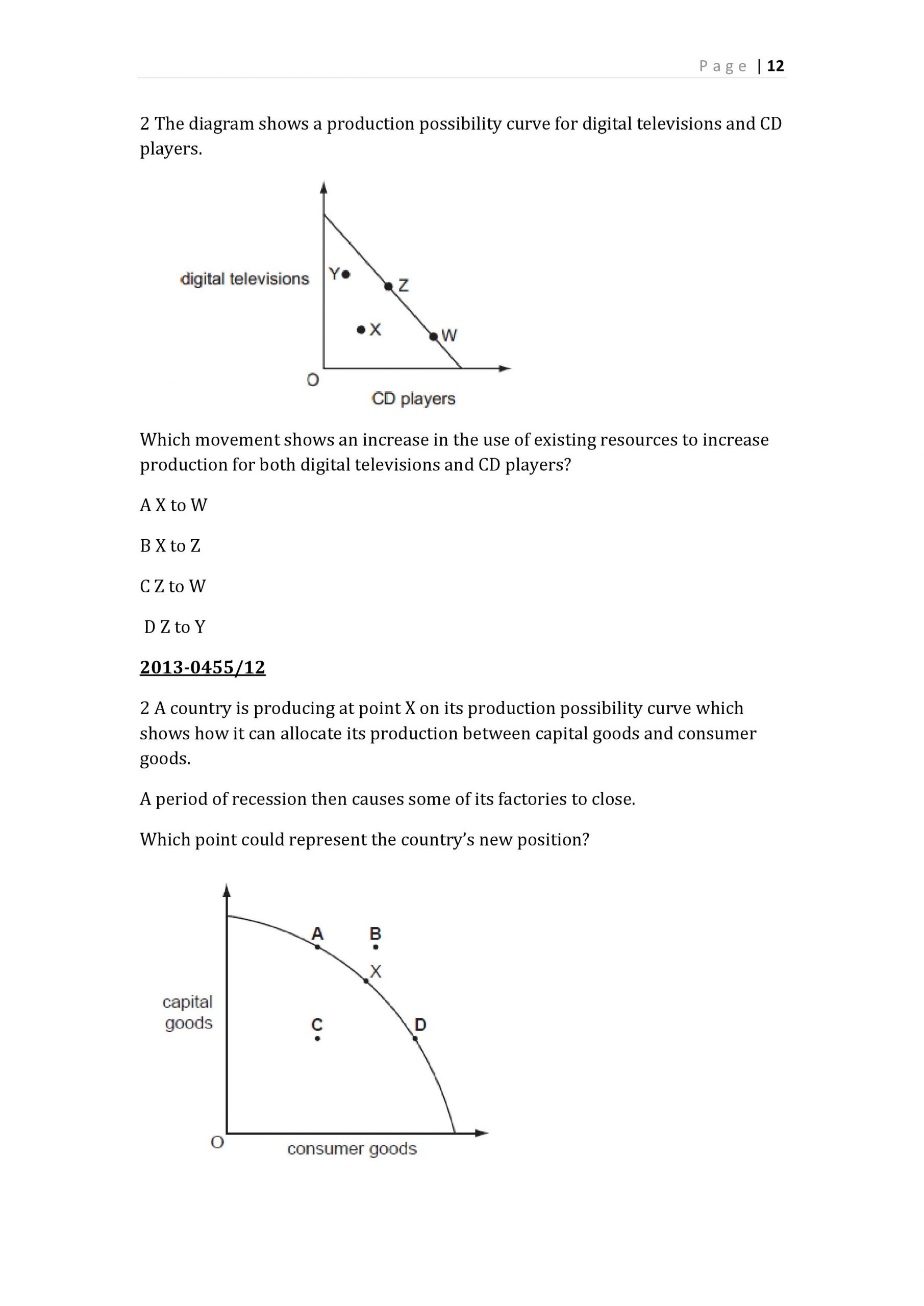 Production Possibilities Curve Worksheet Answers Igcse Economics Notes and Pass Year Questions Notes