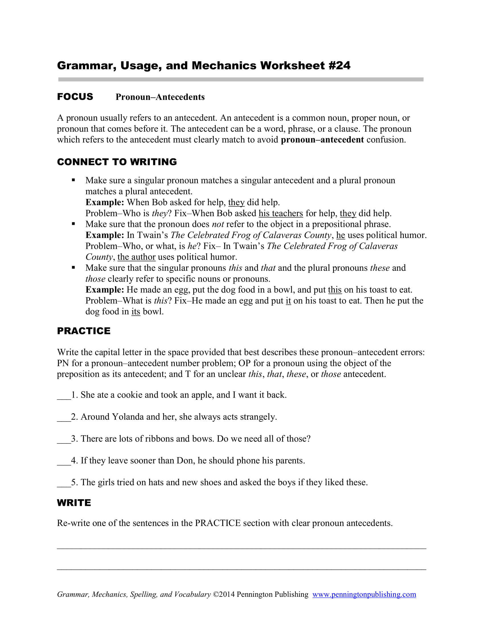 Pronoun Antecedent Agreement Worksheet 15 Antecedent Examples Pdf Doc