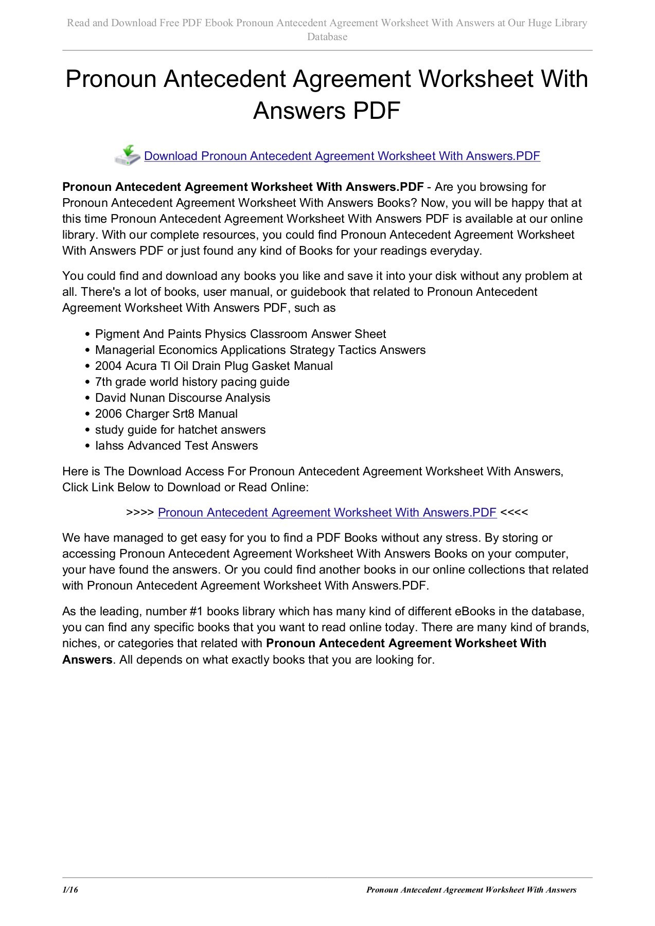 Pronoun Antecedent Agreement Worksheet Pronoun Antecedent Agreement Worksheet with Answers Pdf