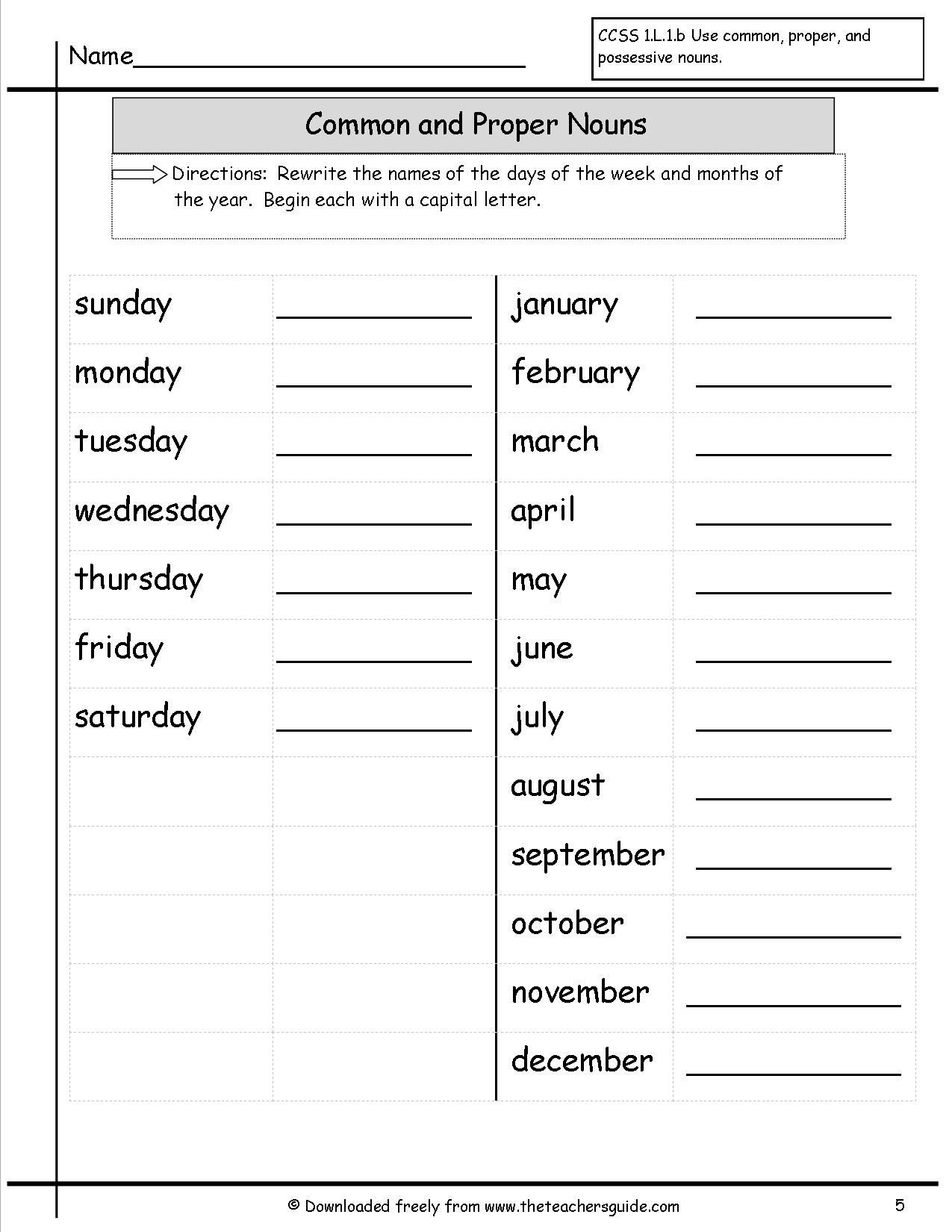 Proper Nouns Worksheet 2nd Grade Mon and Proper Nouns Worksheets From the Teacher S Guide