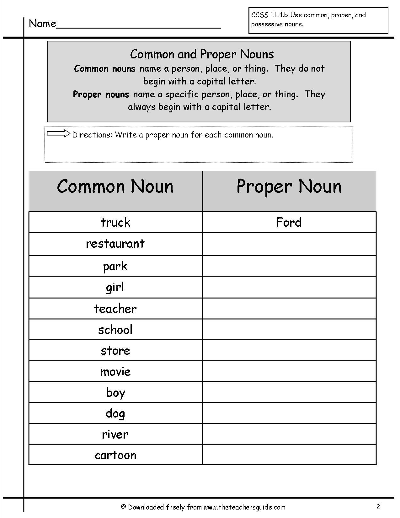 Proper Nouns Worksheet 2nd Grade Mon and Proper Nouns Worksheets Google Search with