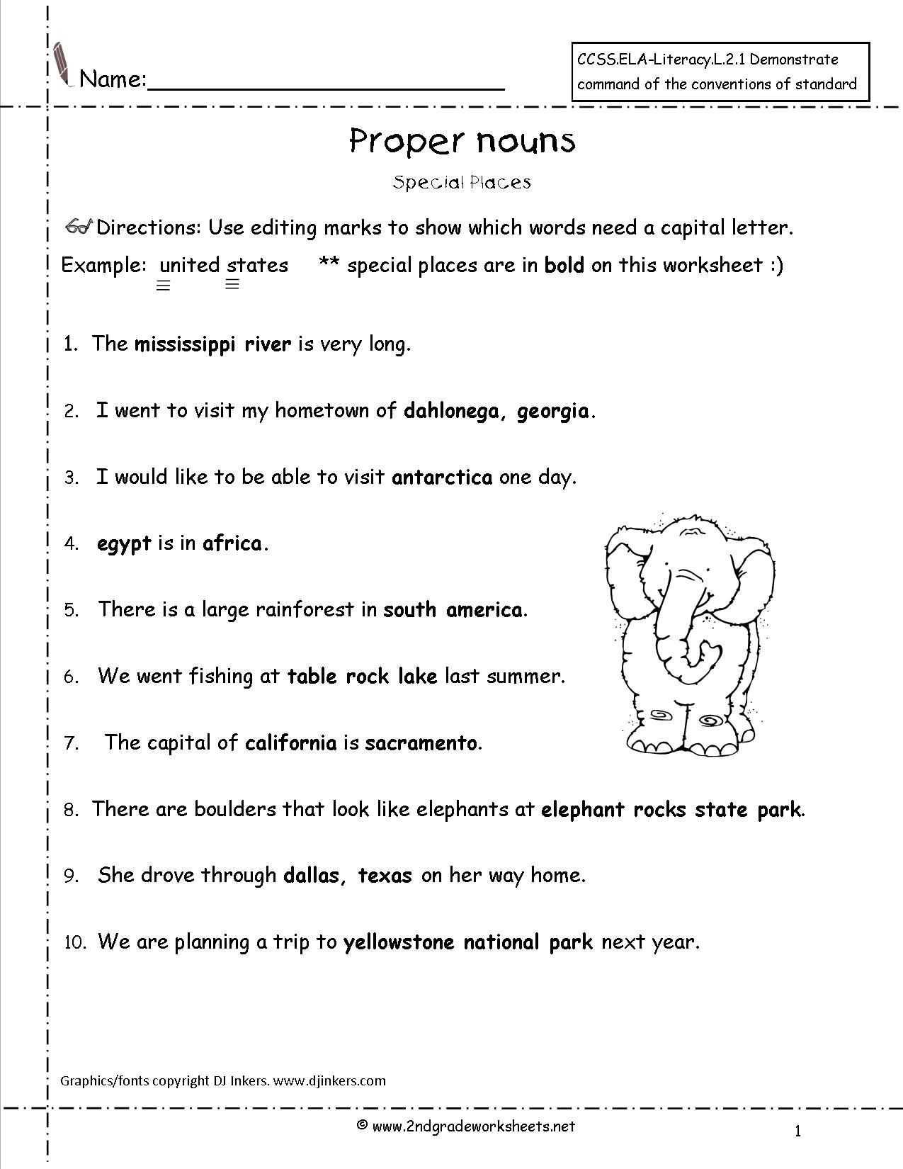 Proper Nouns Worksheet 2nd Grade Proper Nouns Worksheet