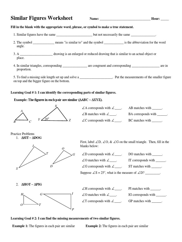 Proportions and Similar Figures Worksheet Day 1 Worksheet Triangle