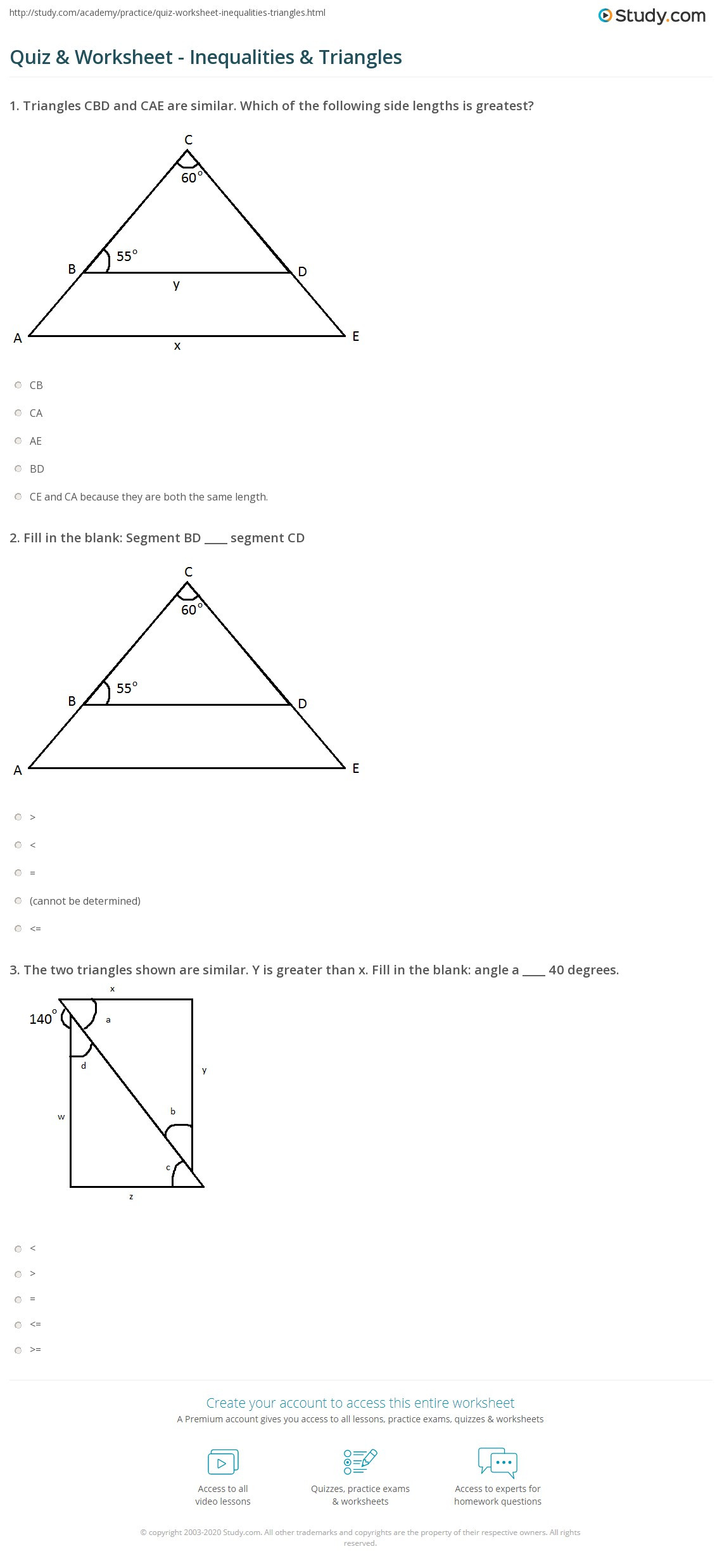 Proportions and Similar Figures Worksheet Quiz &amp; Worksheet Inequalities &amp; Triangles