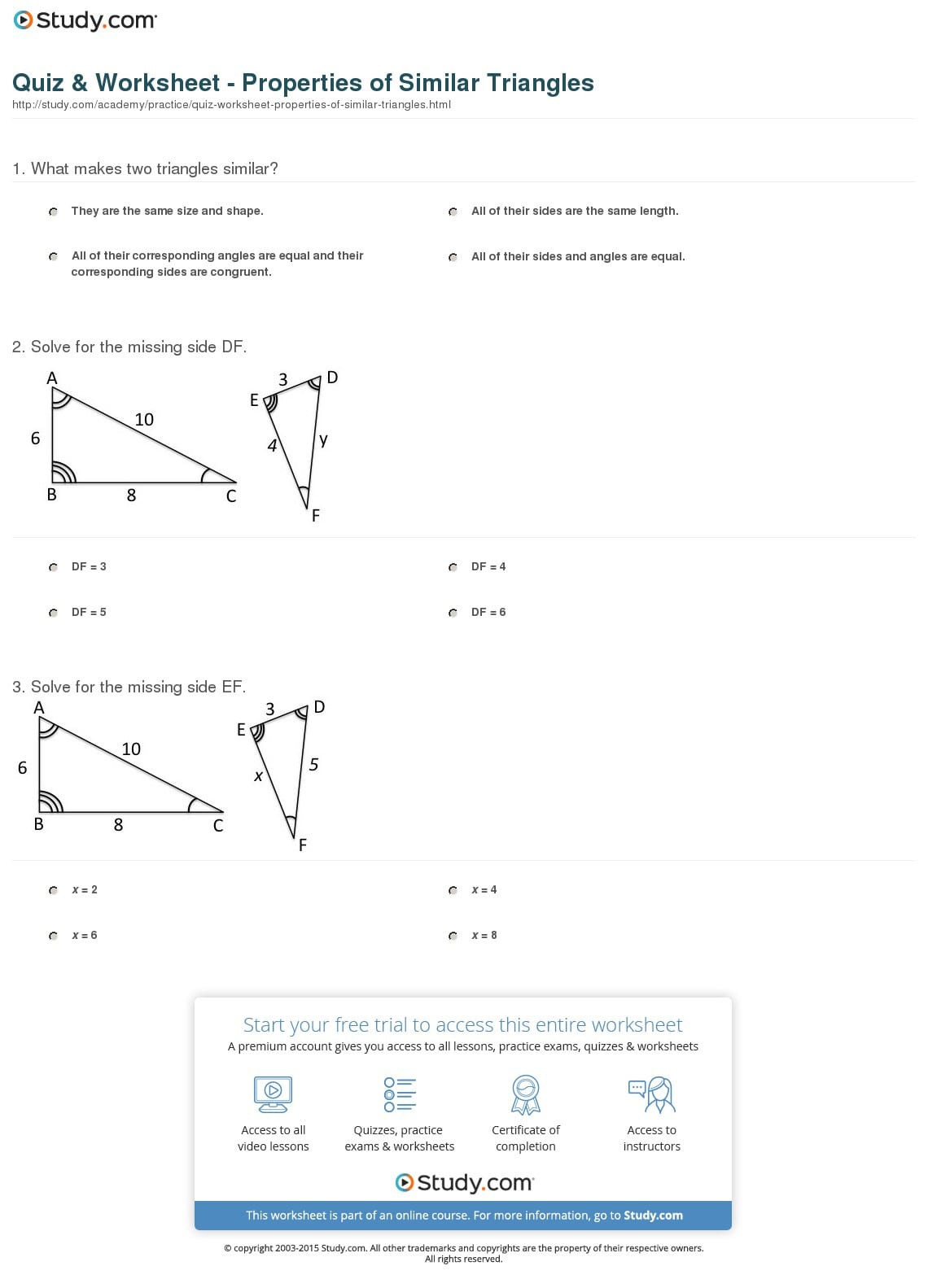 Proportions and Similar Figures Worksheet Similar Triangles Worksheet Study