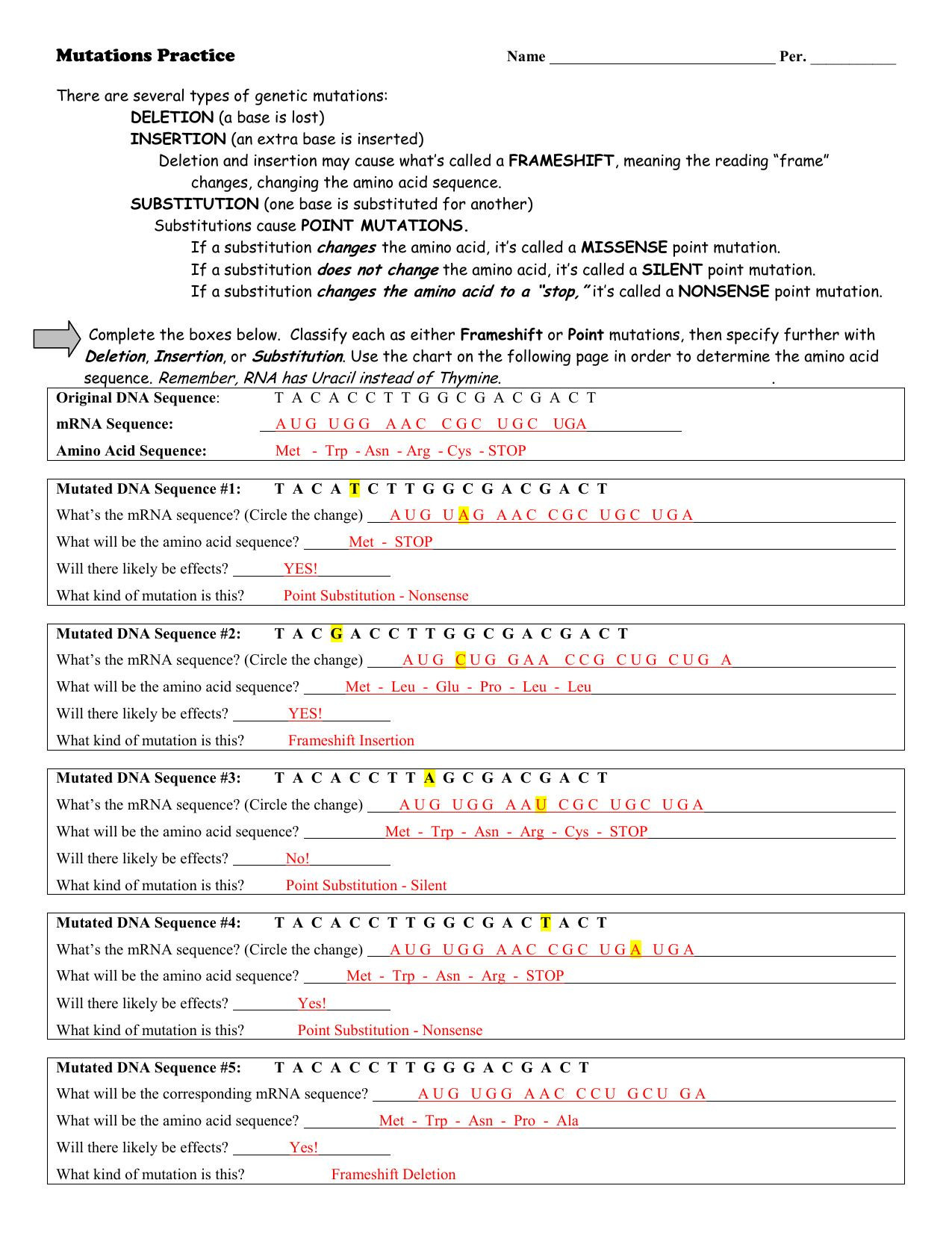 Protein Synthesis Practice Worksheet Say It with Dna Protein Synthesis Worksheet Answers