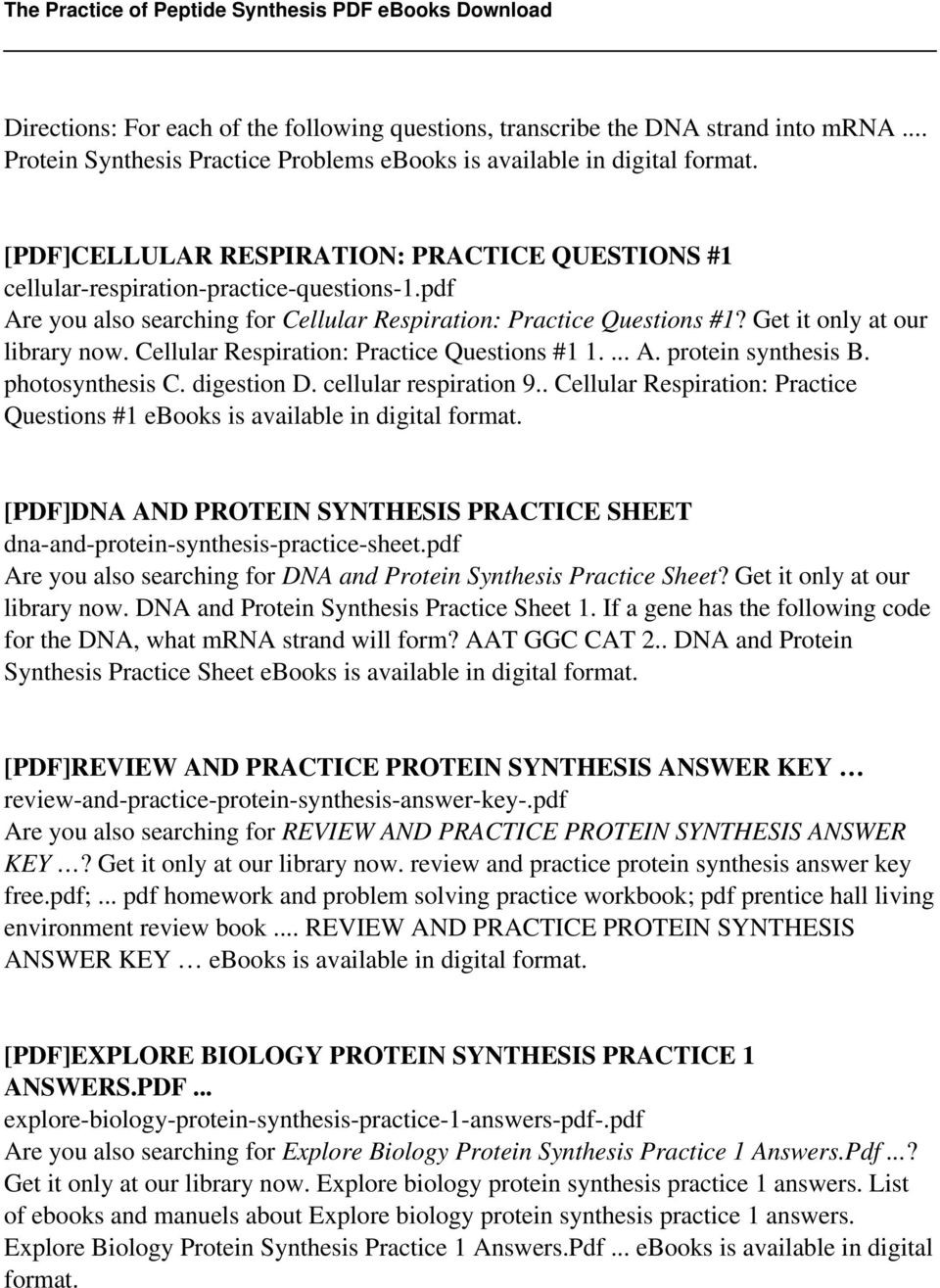 Protein Synthesis Review Worksheet Answers the Practice Of Peptide Synthesis Pdf Free Download