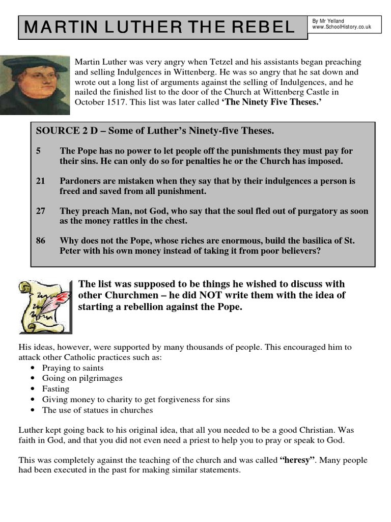 Protestant Reformation Worksheet Answers Martin Luther the Rebel Martin Luther