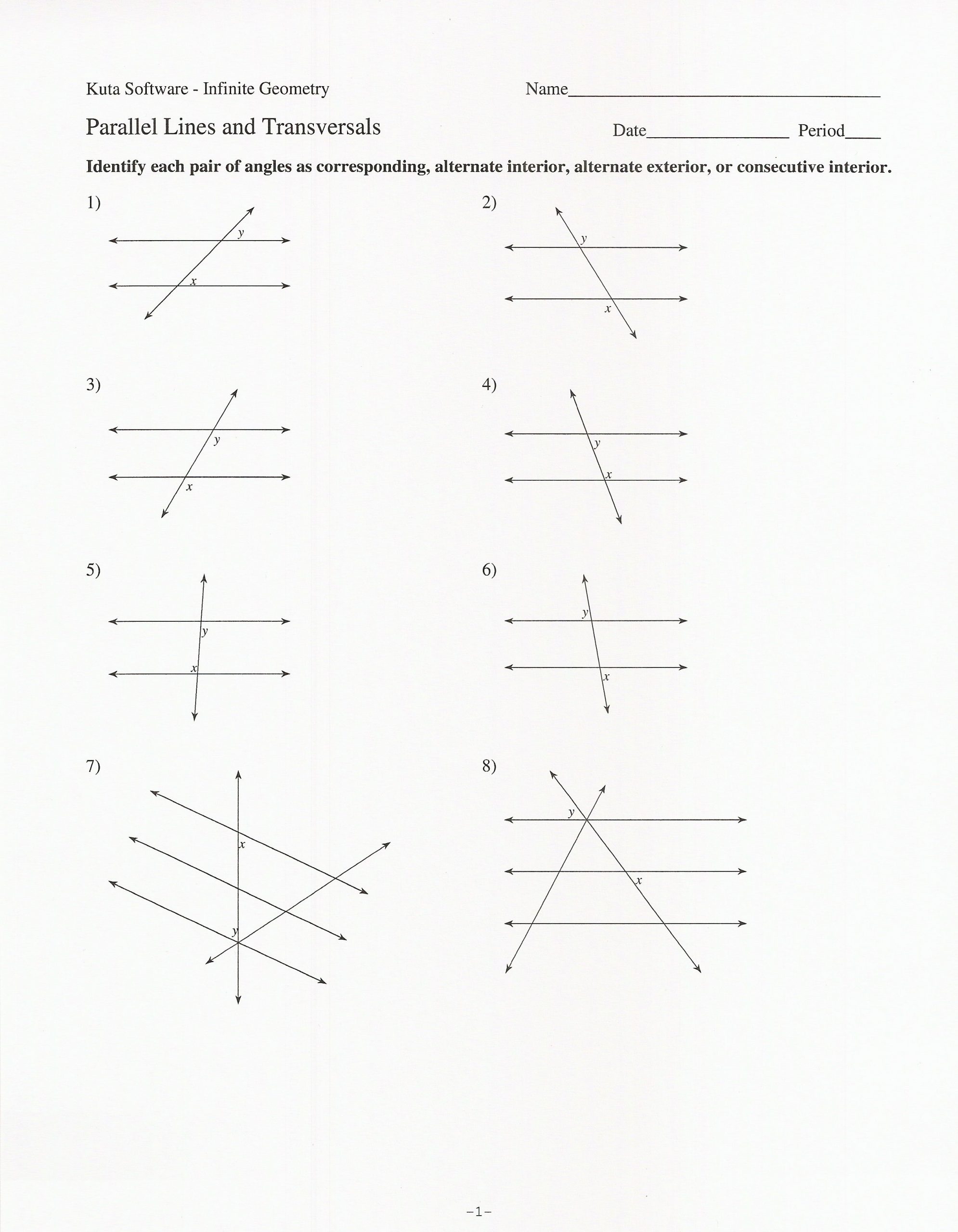 Proving Lines Parallel Worksheet Geometry Lines Rays Worksheet