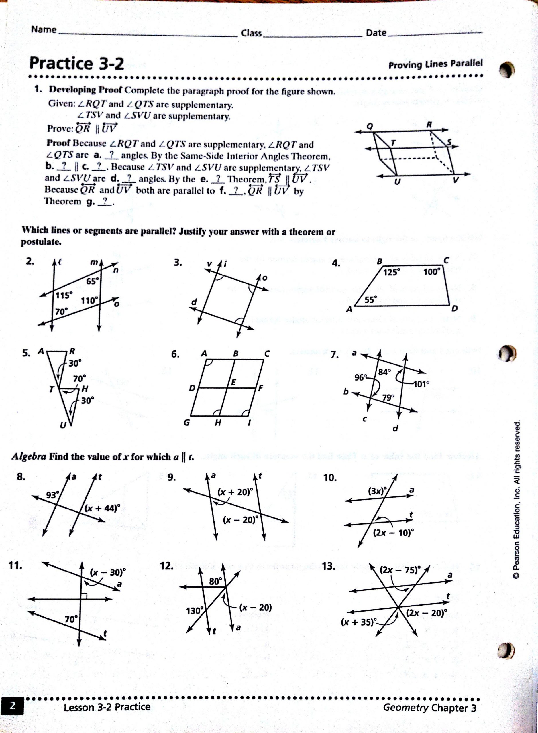 Proving Lines Parallel Worksheet Parallel Lines and Angles Worksheet Answers