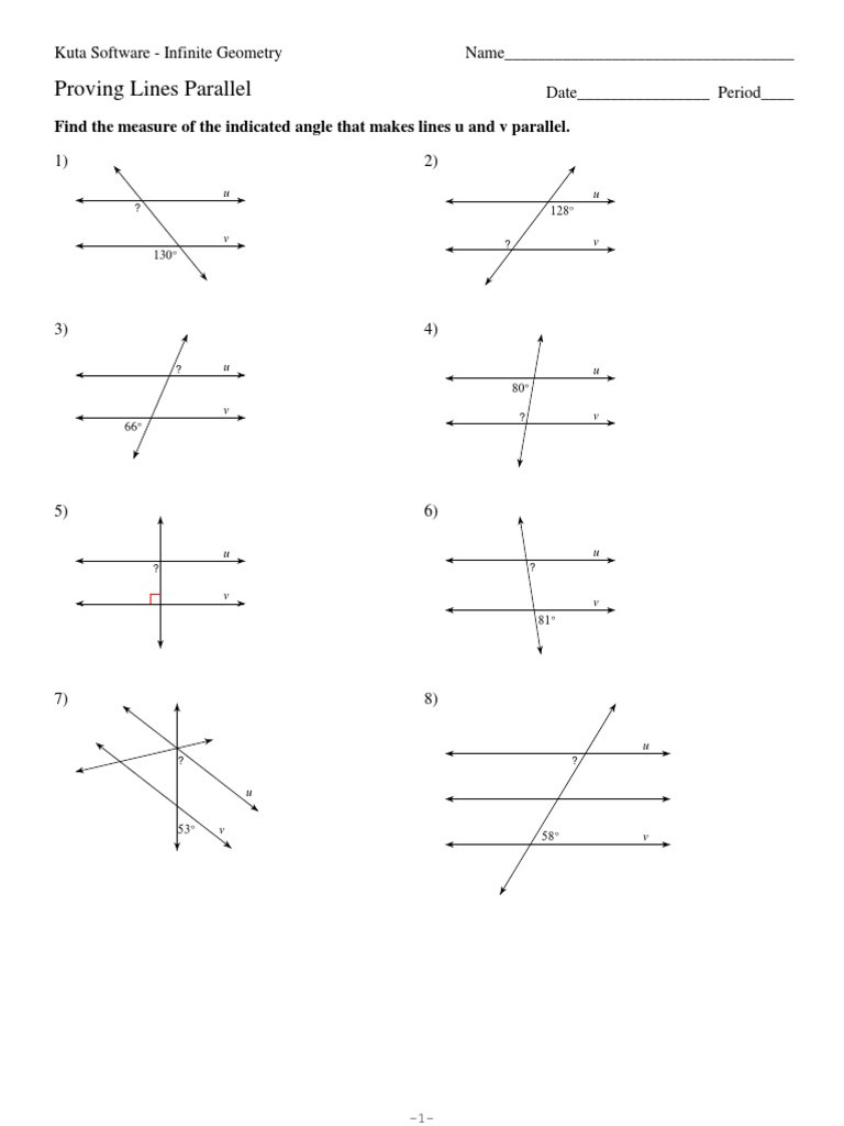 Proving Lines Parallel Worksheet Parallel Lines and Transversal Measures Geometry