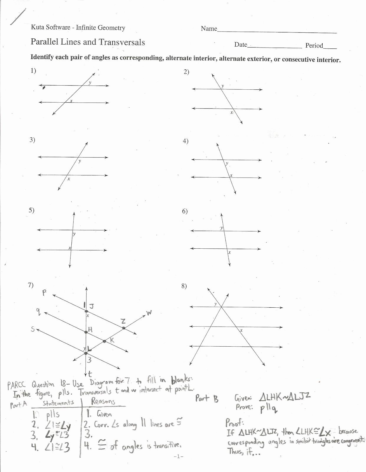 Proving Lines Parallel Worksheet Parallel Lines Worksheet