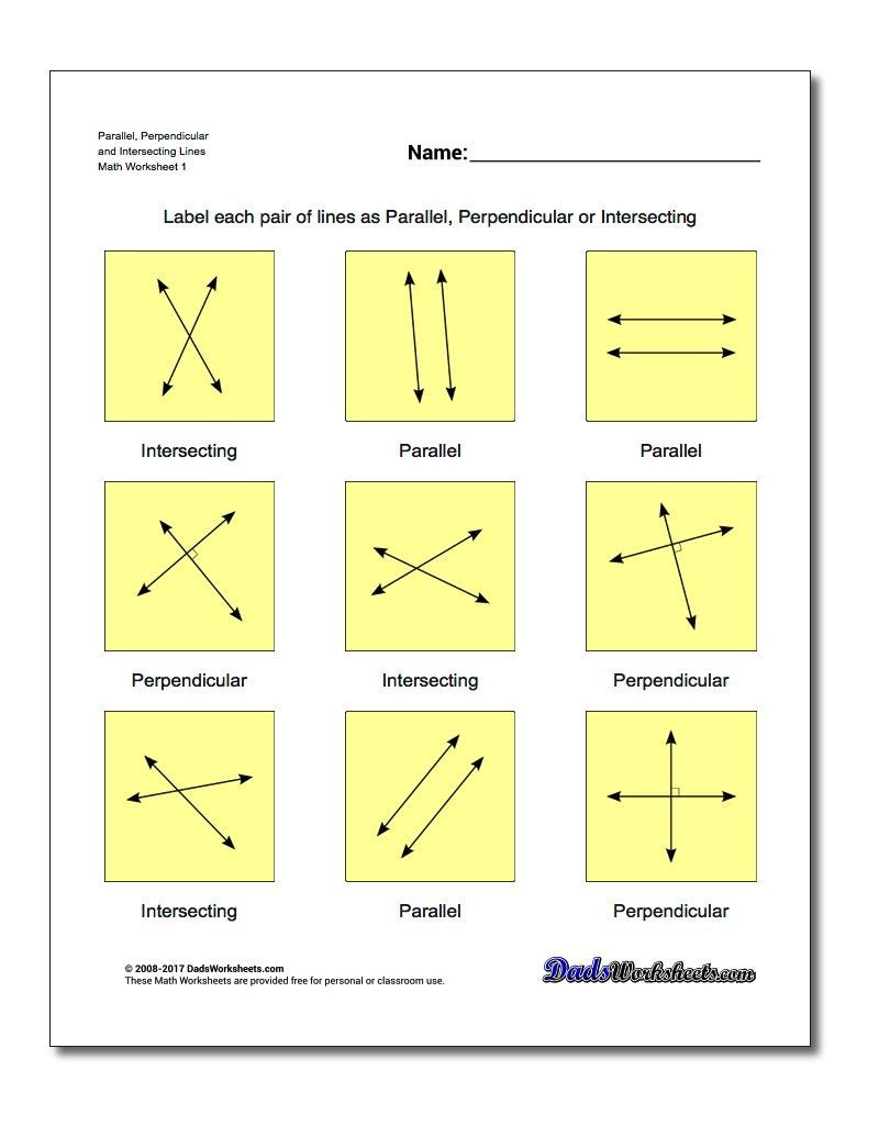 Proving Lines Parallel Worksheet Parallel Perpendicular and Intersecting Lines Basic