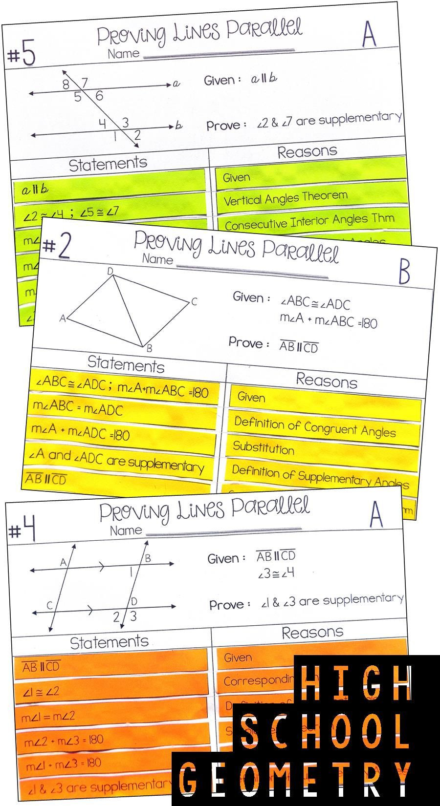 Proving Lines Parallel Worksheet Proving Lines Parallel Proof Activity High School Geometry