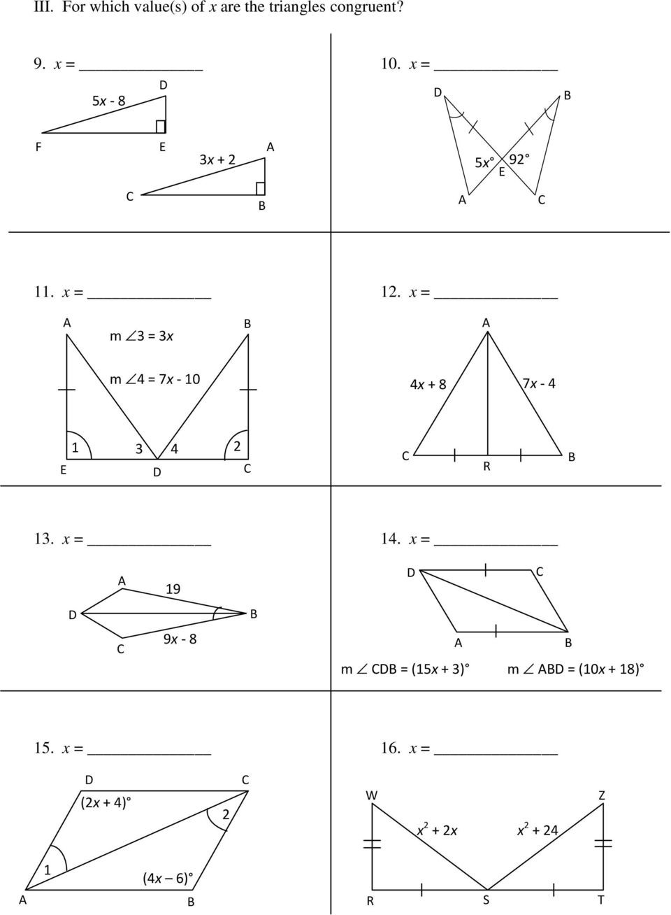 Congruent Triangles Worksheet With Answer