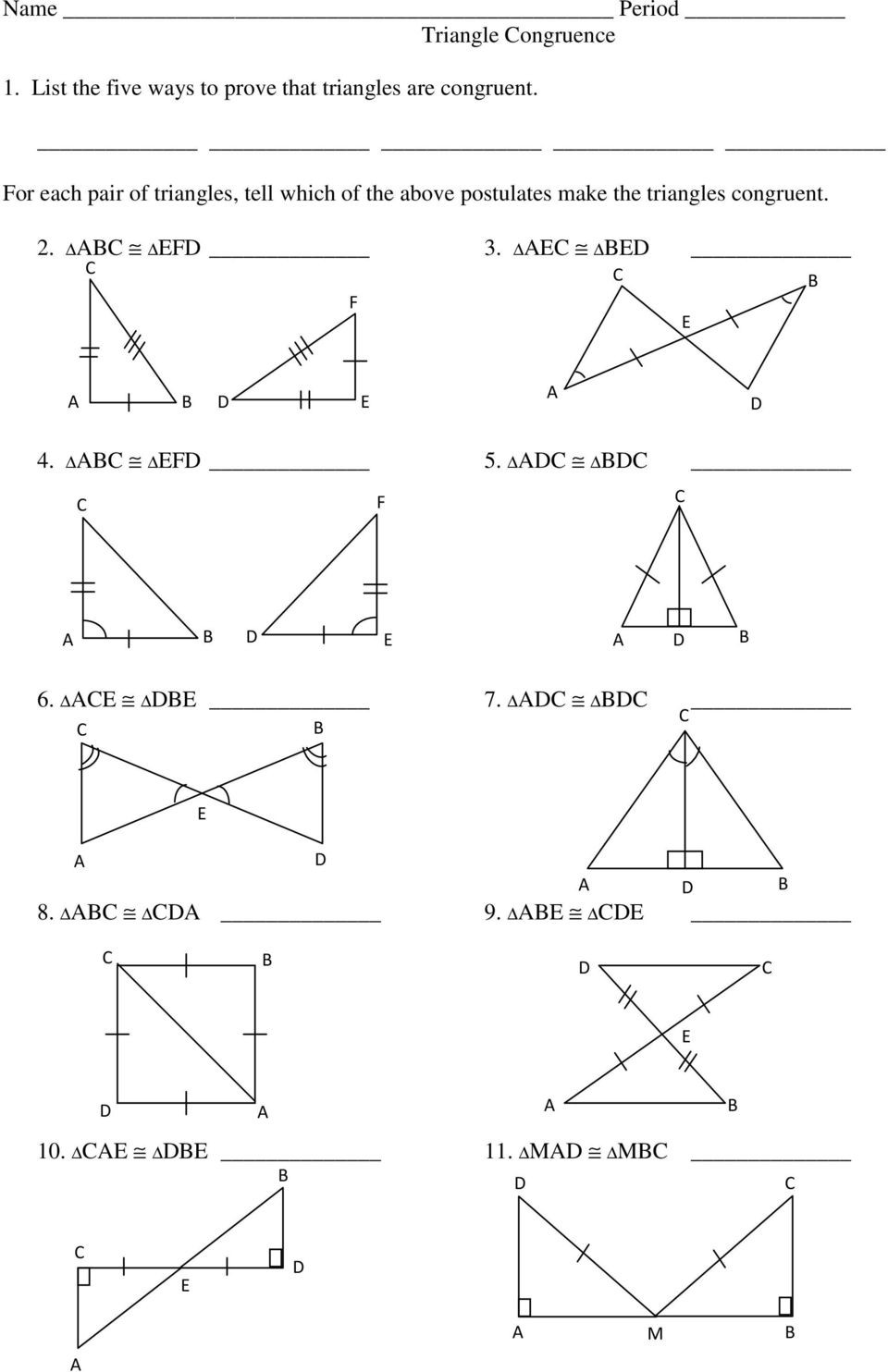 Proving Triangles Congruent Worksheet Name Period 11 2 11 13 Pdf Free Download