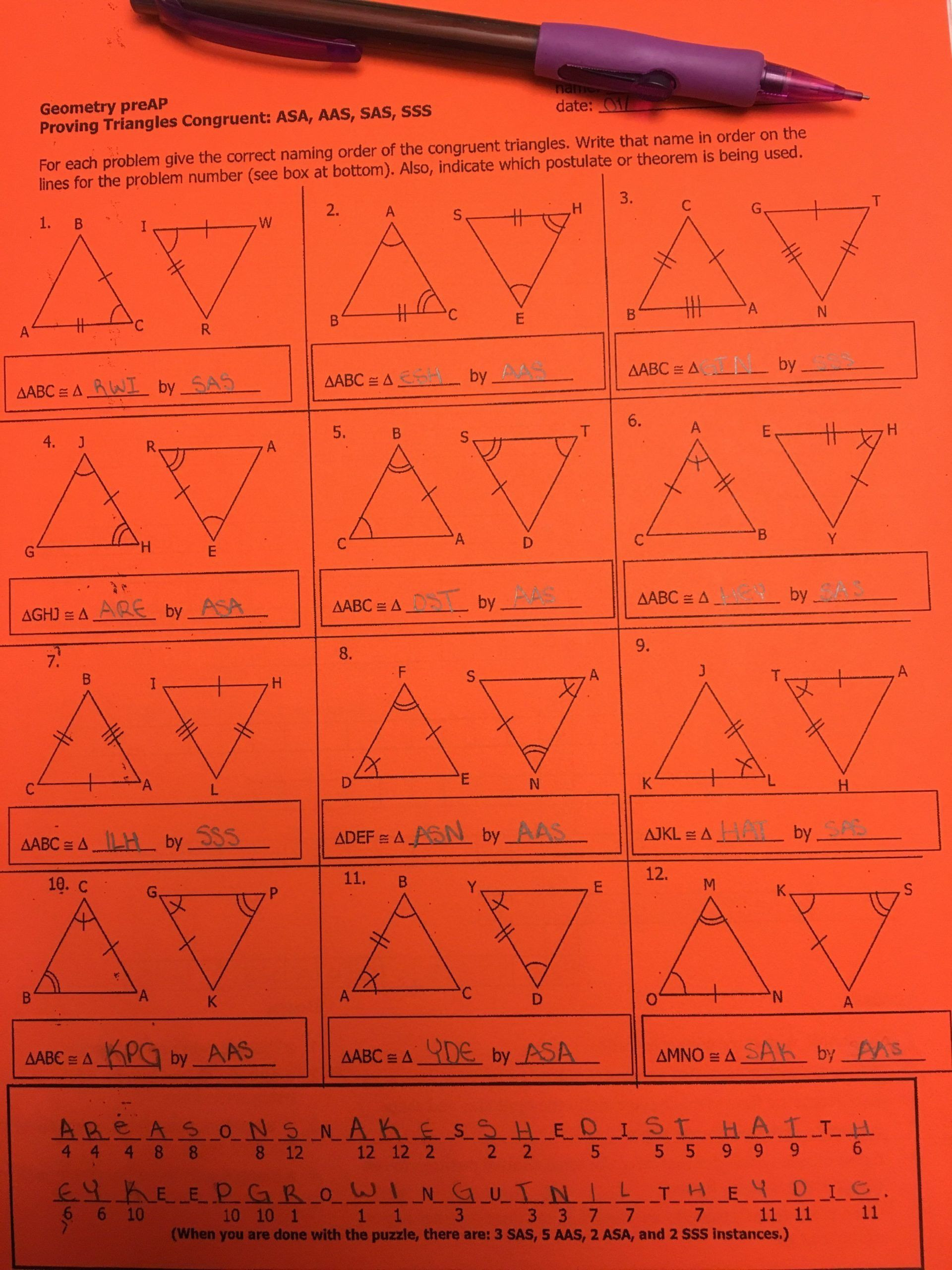 Proving Triangles Congruent Worksheet Triangle Congruence Worksheet Answer Key Geometry Preap