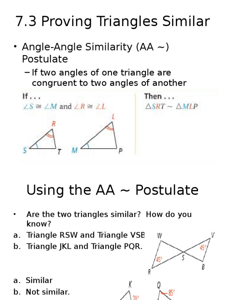 Proving Triangles Similar Worksheet Chapter 7 3 Proving Triangles Similar Triangle