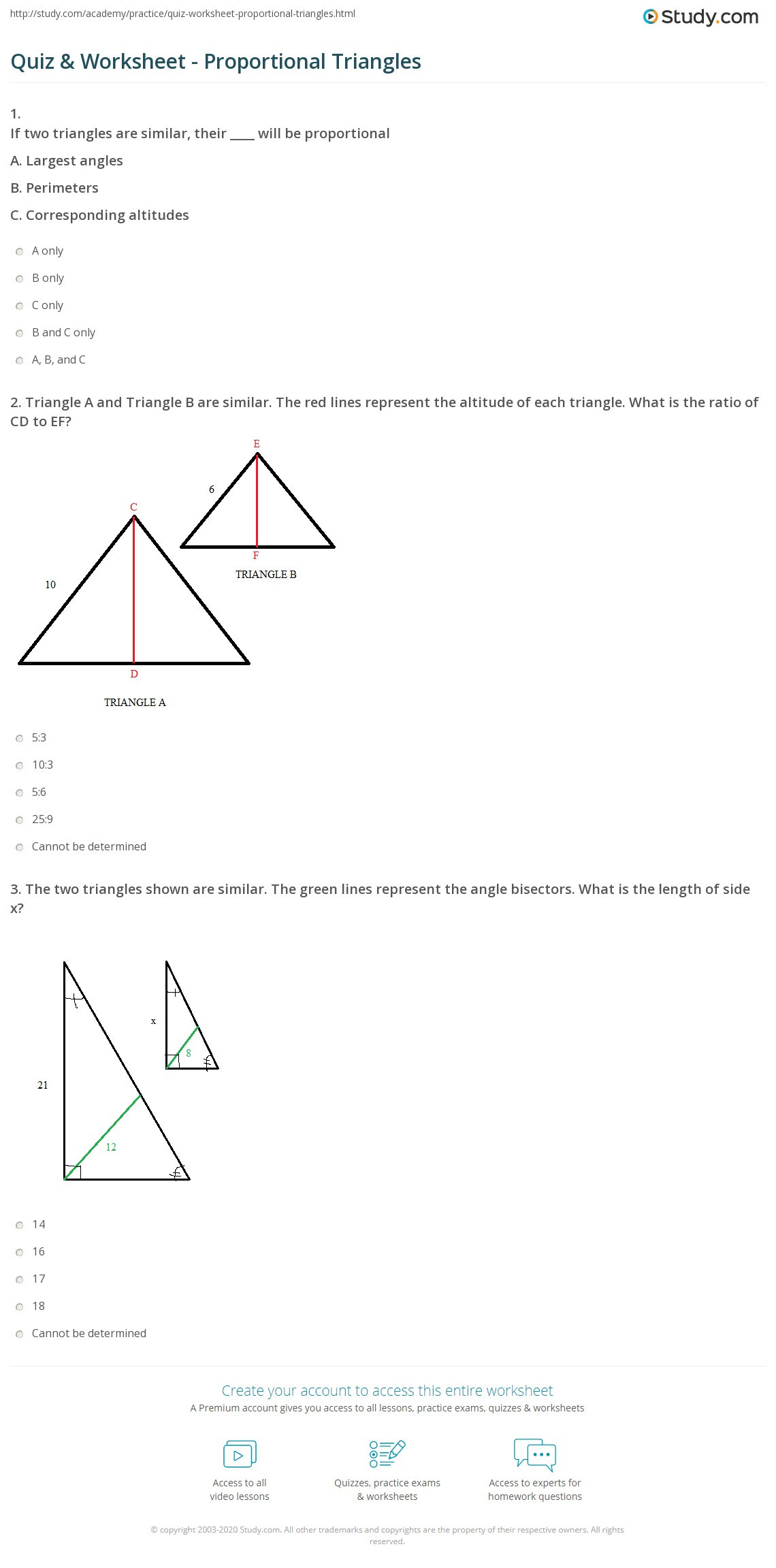 Proving Triangles Similar Worksheet Quiz &amp; Worksheet Proportional Triangles