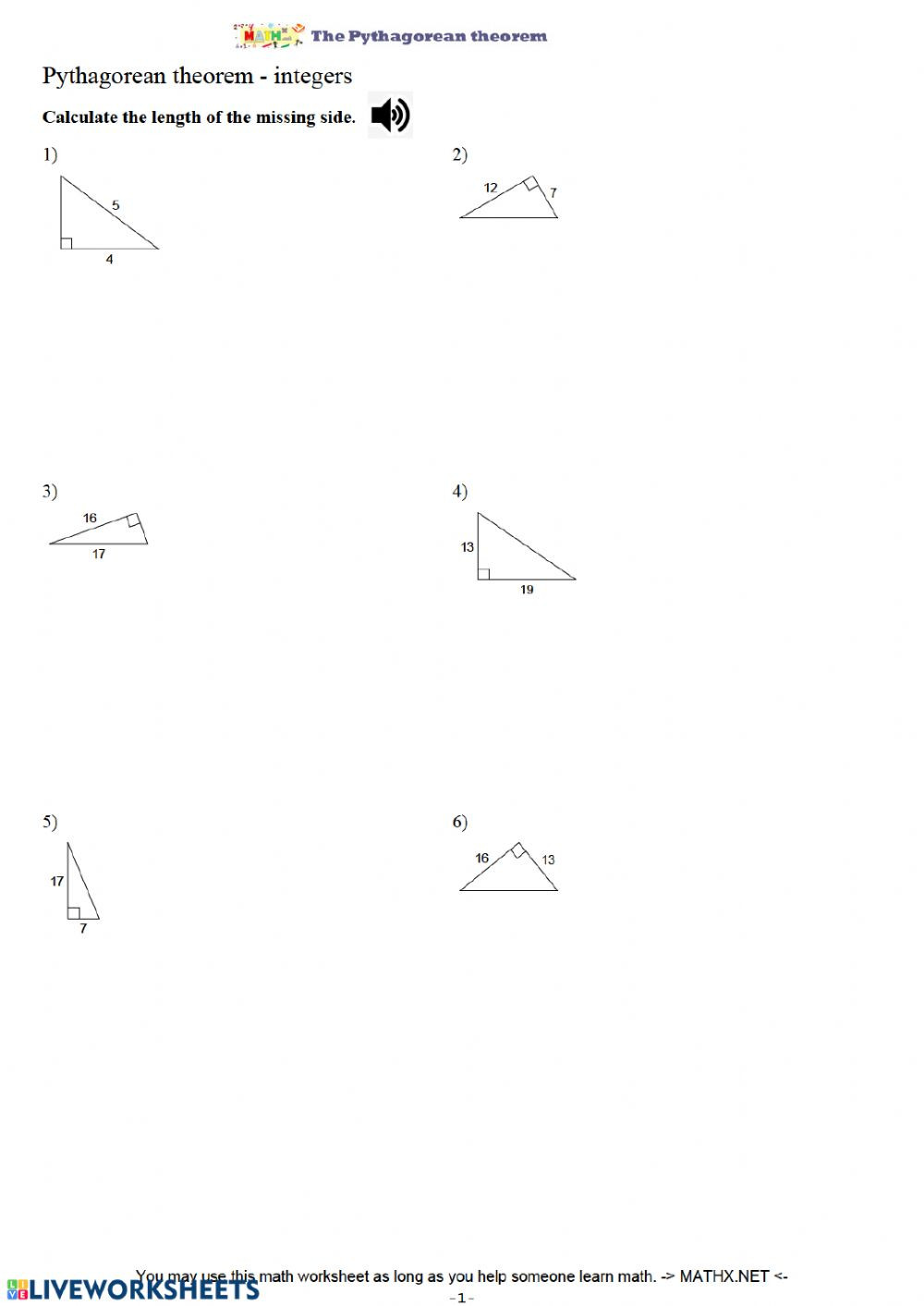 Pythagorean theorem Practice Worksheet Pythagorean theorem Practice Ws Interactive Worksheet