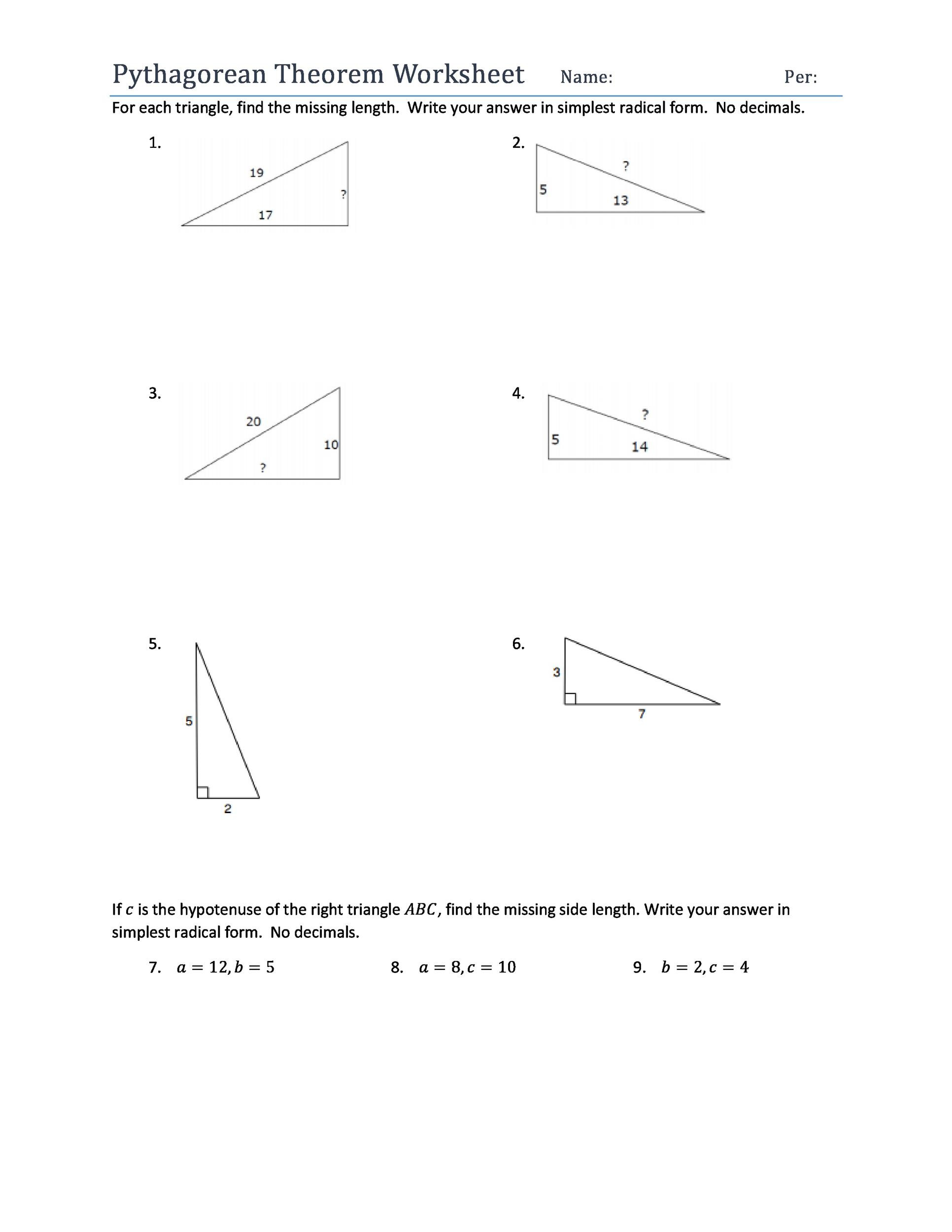 Pythagorean theorem Worksheet Answers 48 Pythagorean theorem Worksheet with Answers [word Pdf]