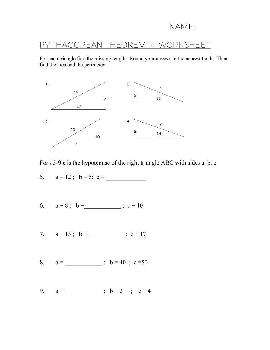 Pythagorean theorem Worksheet with Answers 48 Pythagorean theorem Worksheet with Answers [word Pdf