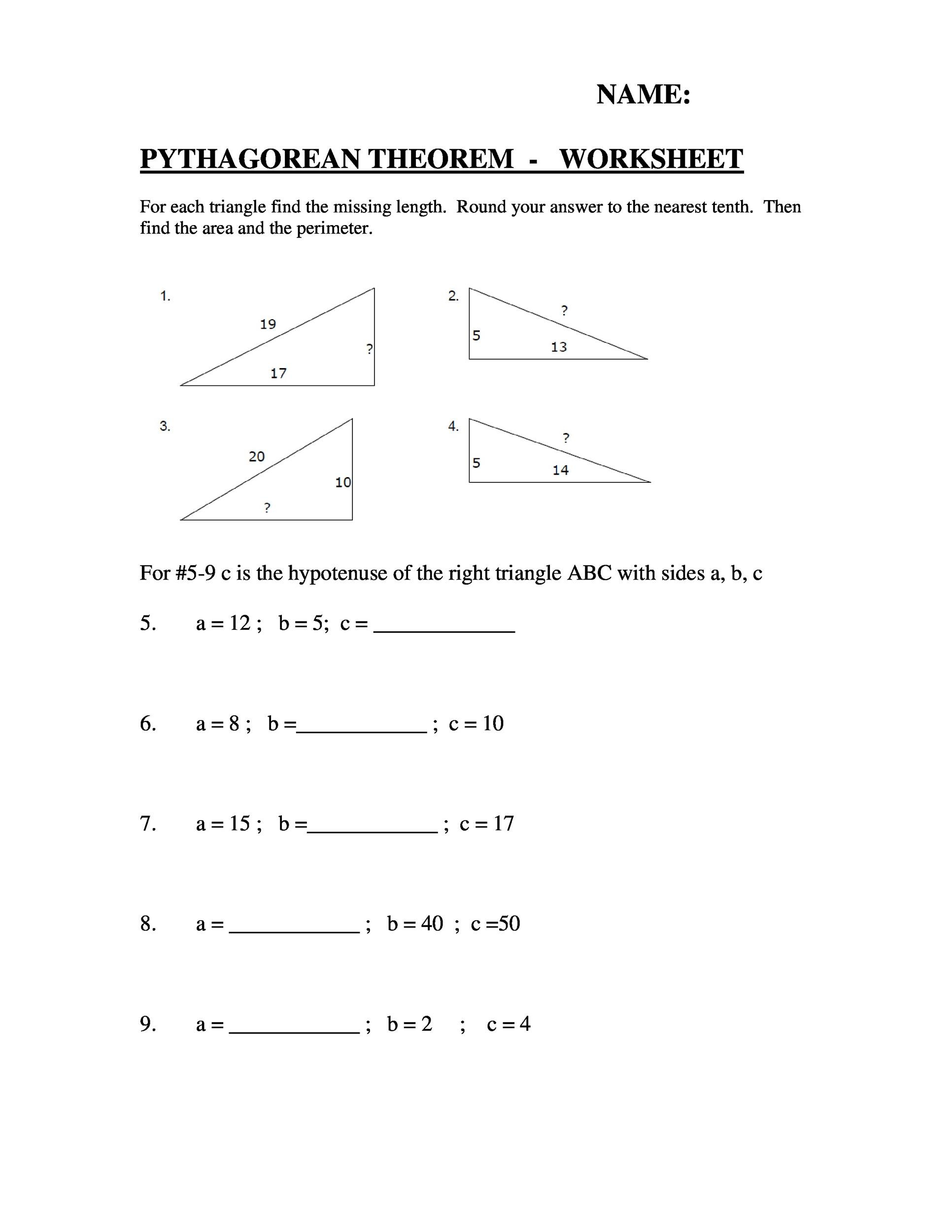 Pythagorean theorem Worksheet with Answers 48 Pythagorean theorem Worksheet with Answers [word Pdf]
