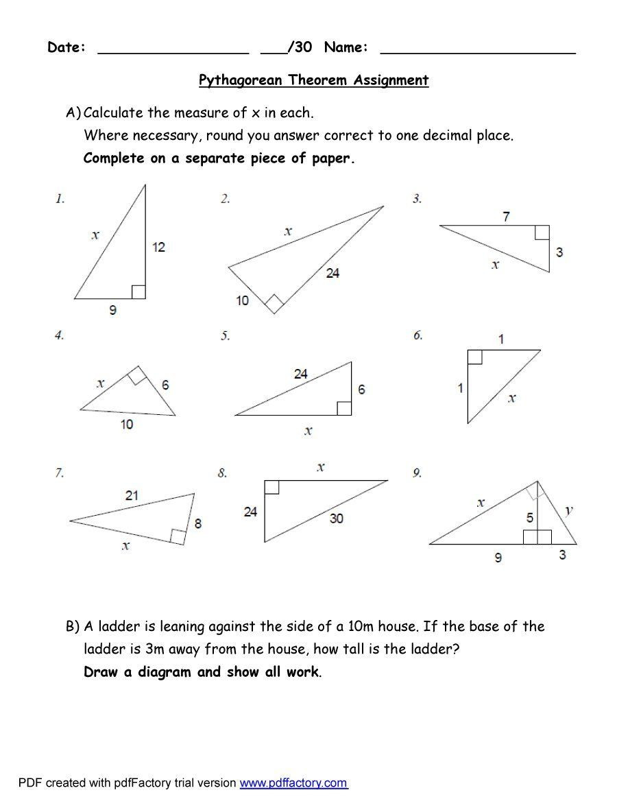 Pythagorean theorem Worksheet with Answers Pythagorean theorem Worksheet Answers