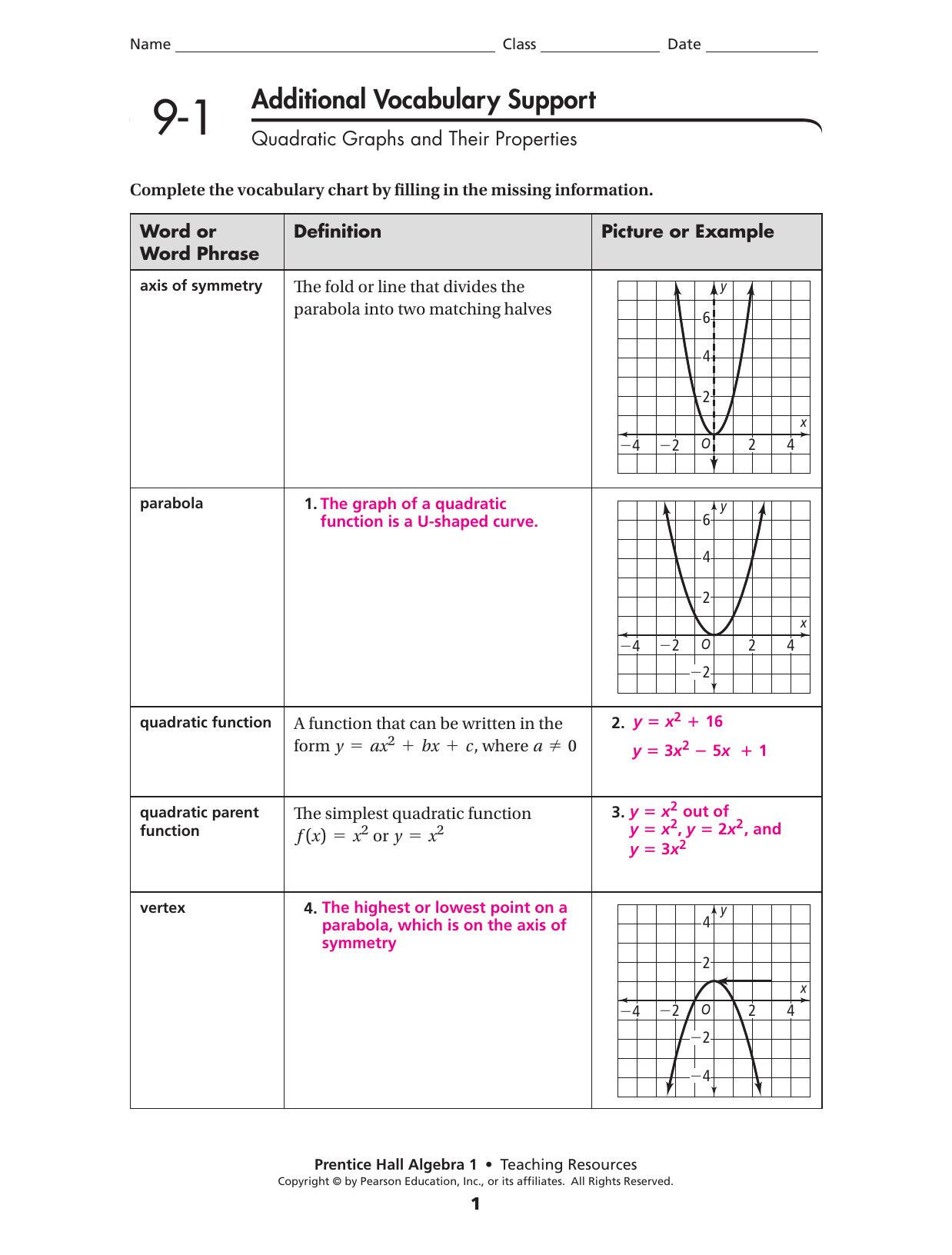 Quadratic Functions Worksheet Answers 4 Graphing Quadratic Functions Worksheet Answers Algebra 2