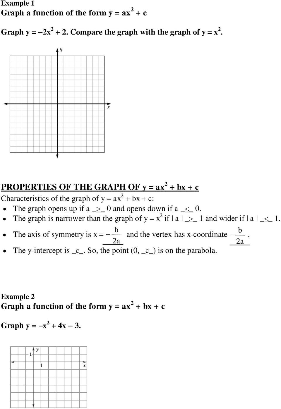 Quadratic Functions Worksheet Answers Algebra 2 4 1 Graph Quadratic Functions In Standard form