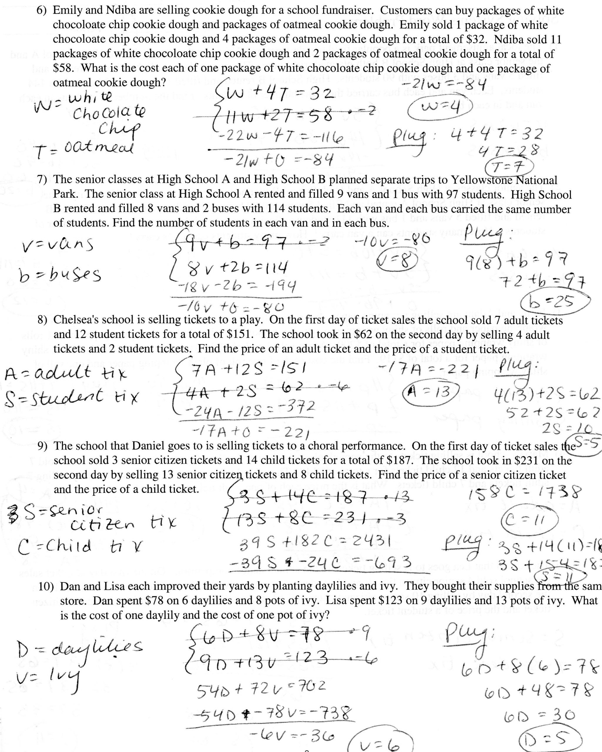 solving systems of equations word problems worksheet free