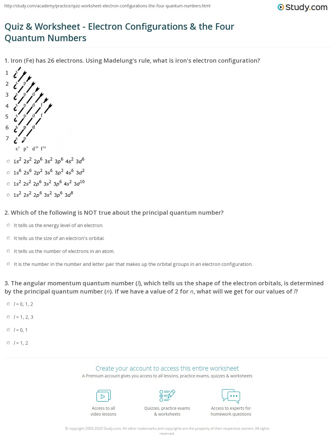Quantum Numbers Practice Worksheet Quiz &amp; Worksheet Electron Configurations &amp; the Four