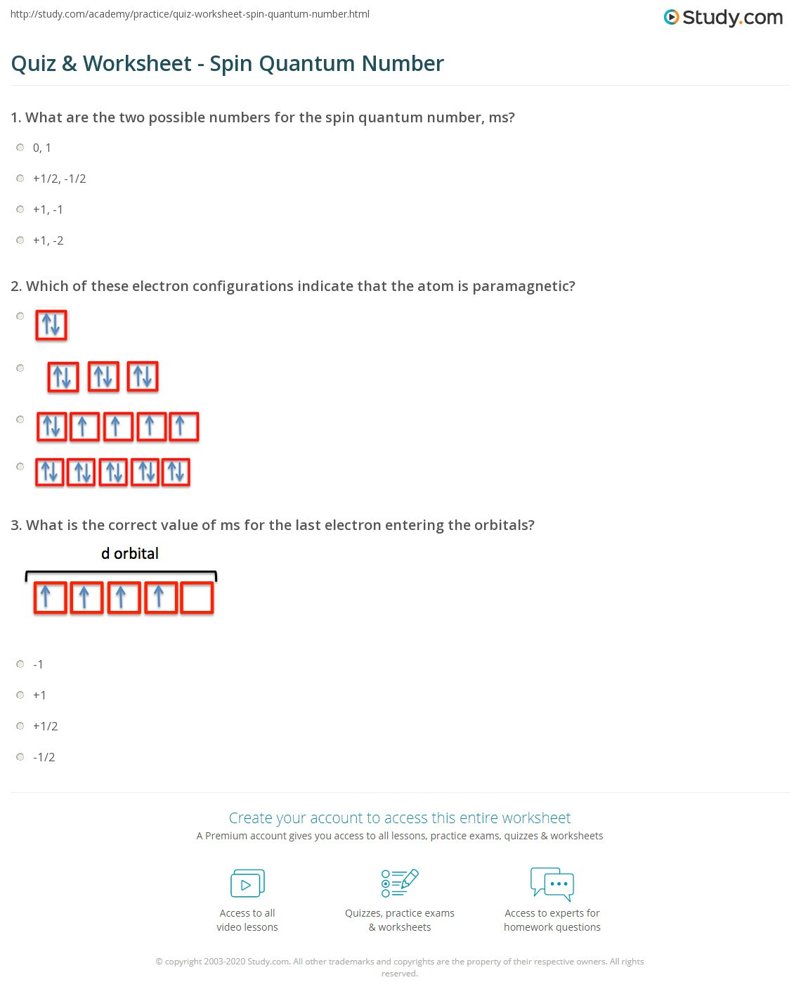 Quantum Numbers Practice Worksheet Quiz &amp; Worksheet Spin Quantum Number
