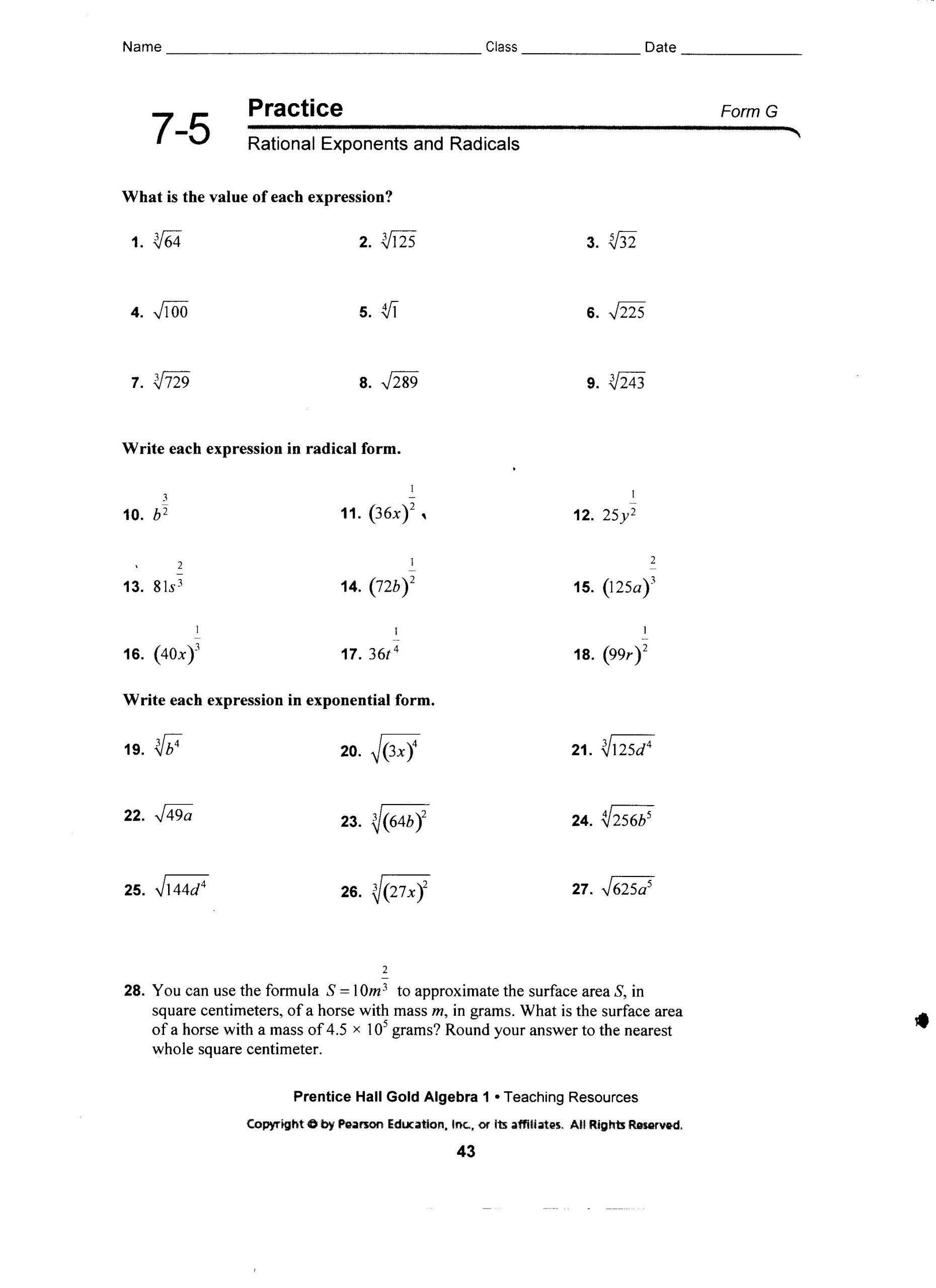 Radicals and Rational Exponents Worksheet 33 Radical Expressions and Rational Exponents Worksheet