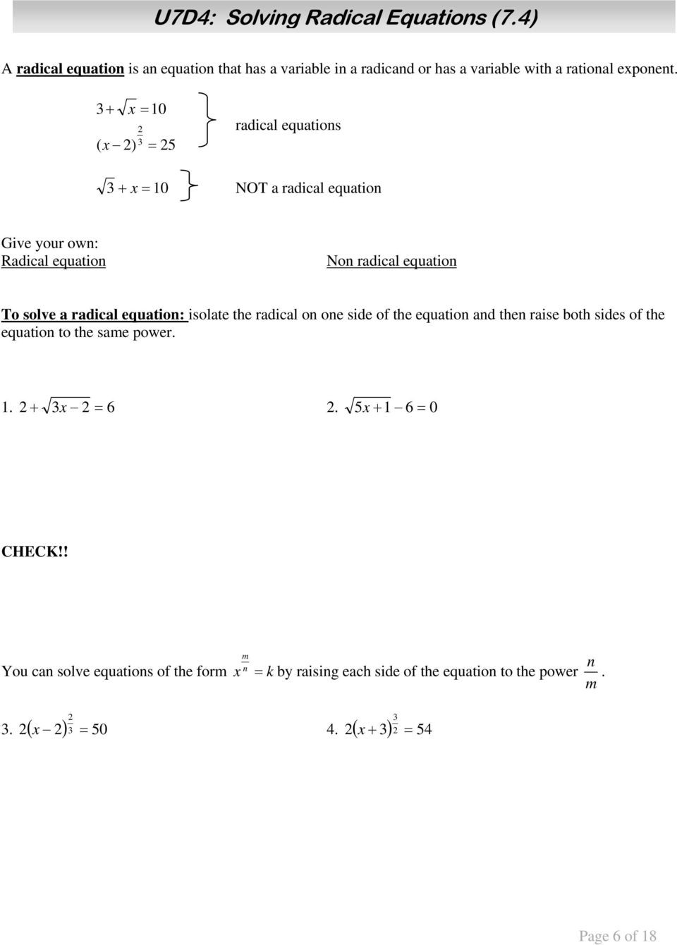 Radicals and Rational Exponents Worksheet Unit 7 Radical Functions &amp; Rational Exponents Pdf Free