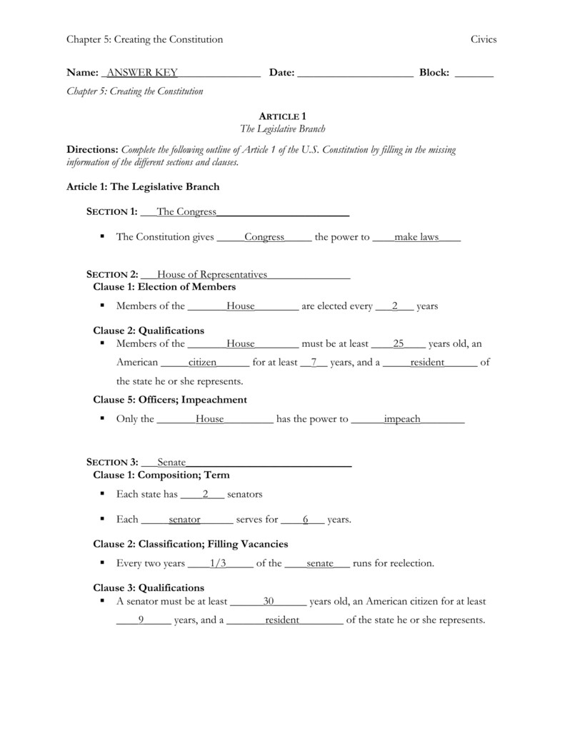 Ratifying the Constitution Worksheet Answers Fresh the Constitution Worksheet
