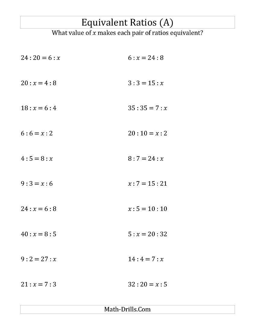 Ratio and Proportion Worksheet Equivalent Ratios with Variables A Math Worksheet