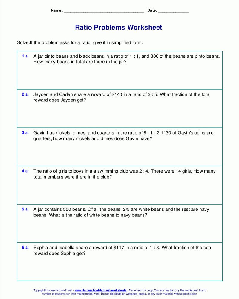 Ratio and Proportion Worksheet Free Math Worksheets for 6th Grade Ratios