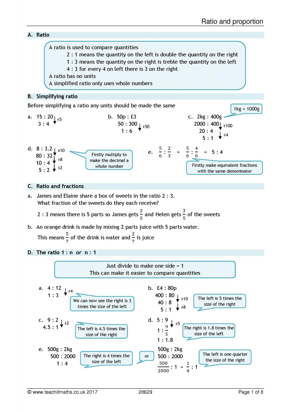 Ratio and Proportion Worksheet Ks4 Ratio and Proportion