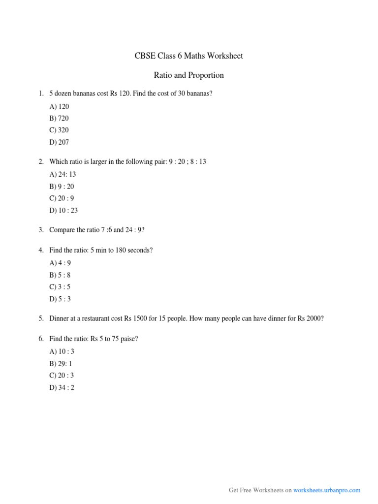 Ratio and Proportion Worksheet Ratio and Proportions Ratio