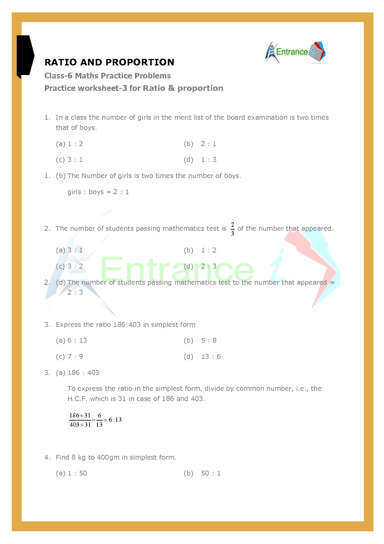 Ratio and Proportion Worksheet Worksheet Ratio and Proportion for Class 6